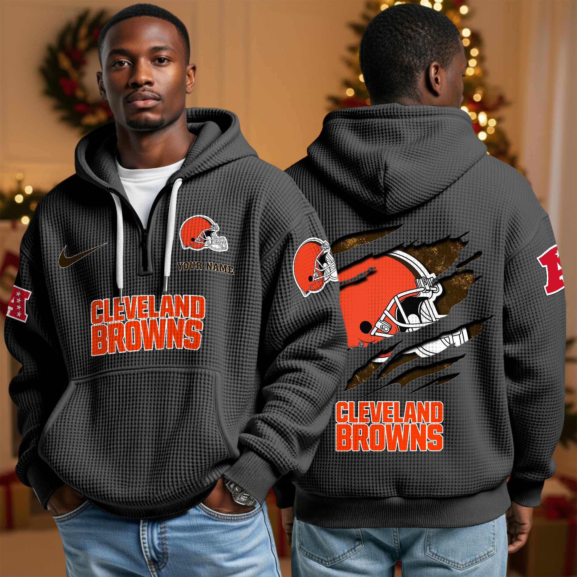 Cleveland Browns Personalized Quarter Zip Hoodie Custom Your Name, Sport Hoodie EHIVM-10043884N