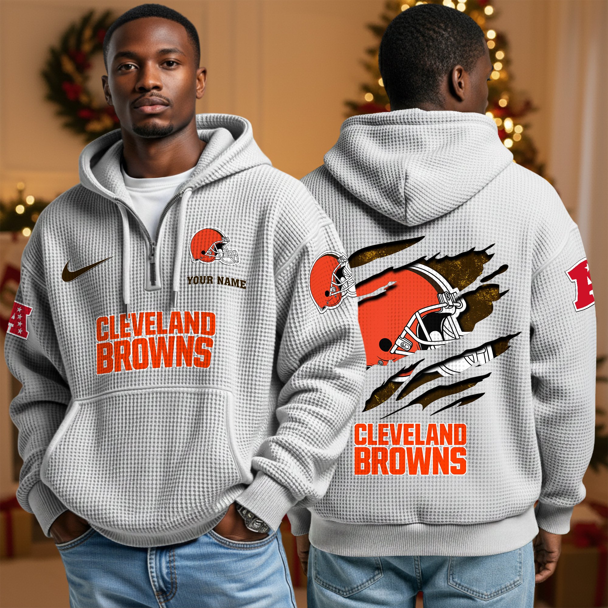 Alternative view of Cleveland Browns Personalized Quarter Zip Hoodie Custom Your Name, Sport Hoodie EHIVM-10043884N