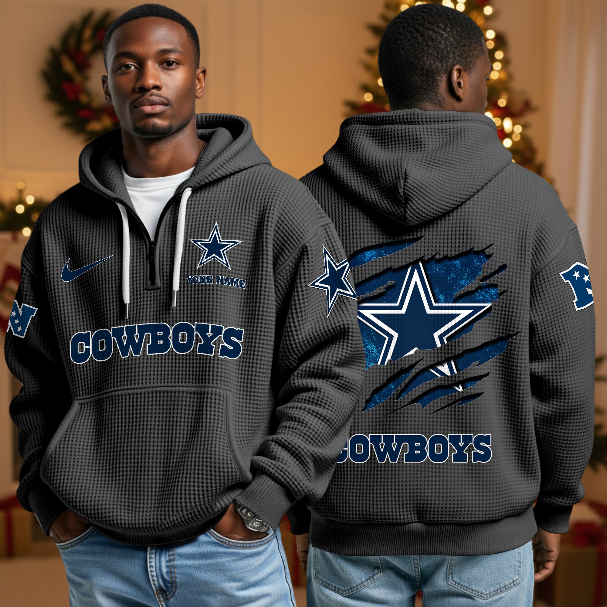 Alternative view of Dallas Cowboys Personalized Quarter Zip Hoodie Custom Your Name, Sport Hoodie EHIVM-10043884N