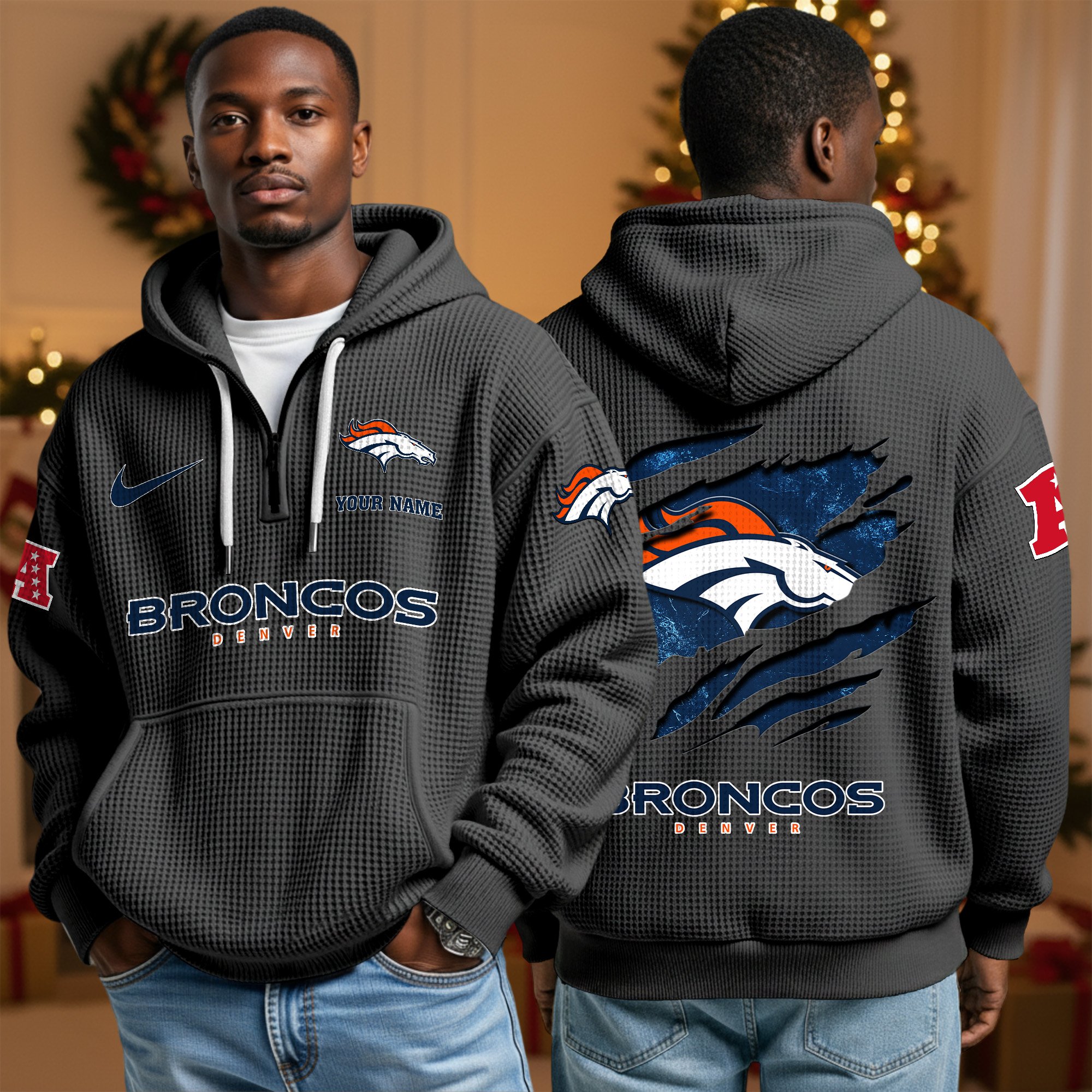 Alternative view of Denver Broncos Personalized Quarter Zip Hoodie Custom Your Name, Sport Hoodie EHIVM-10043884N