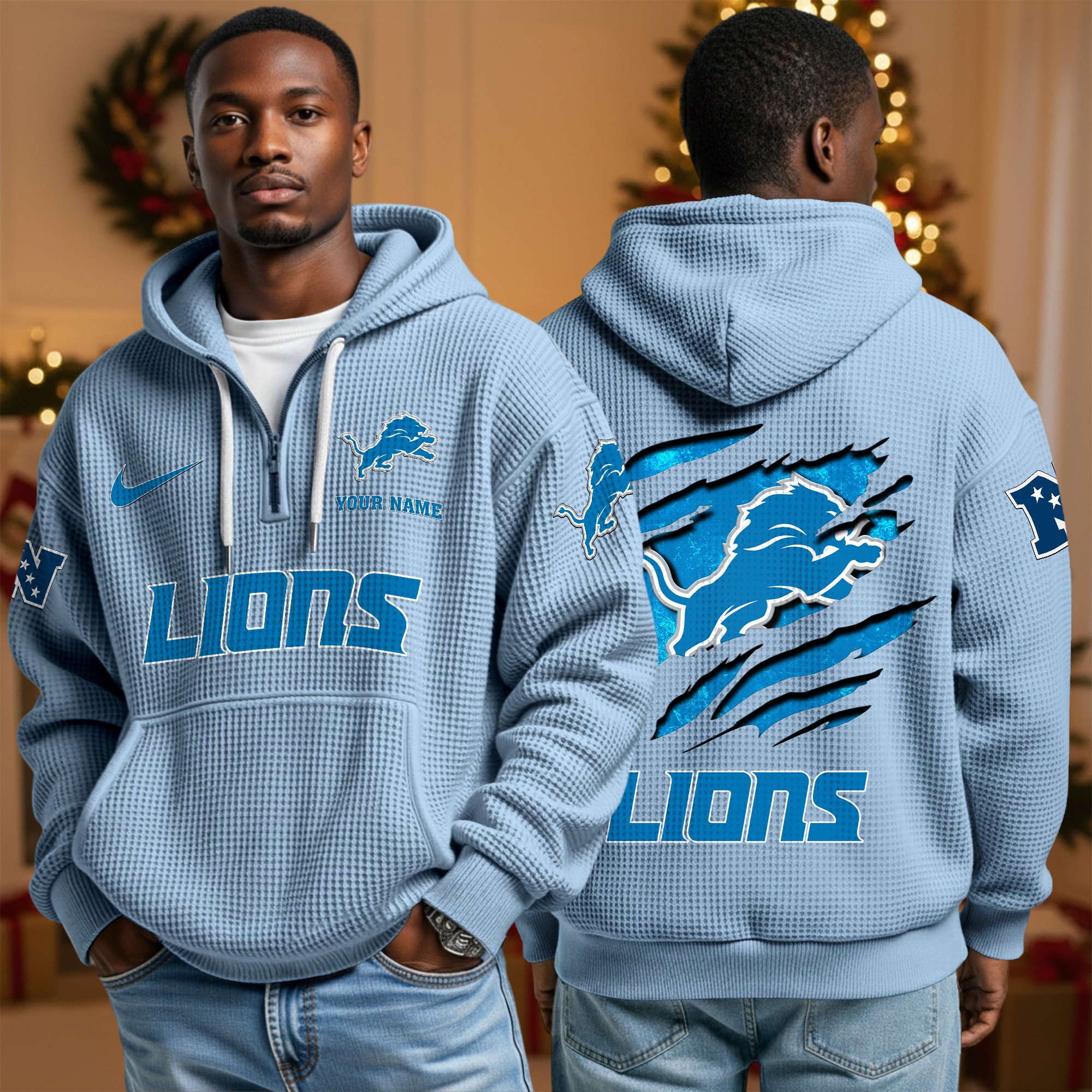 Detroit Lions Personalized Quarter Zip Hoodie Custom Your Name, Sport Hoodie EHIVM-10043884N