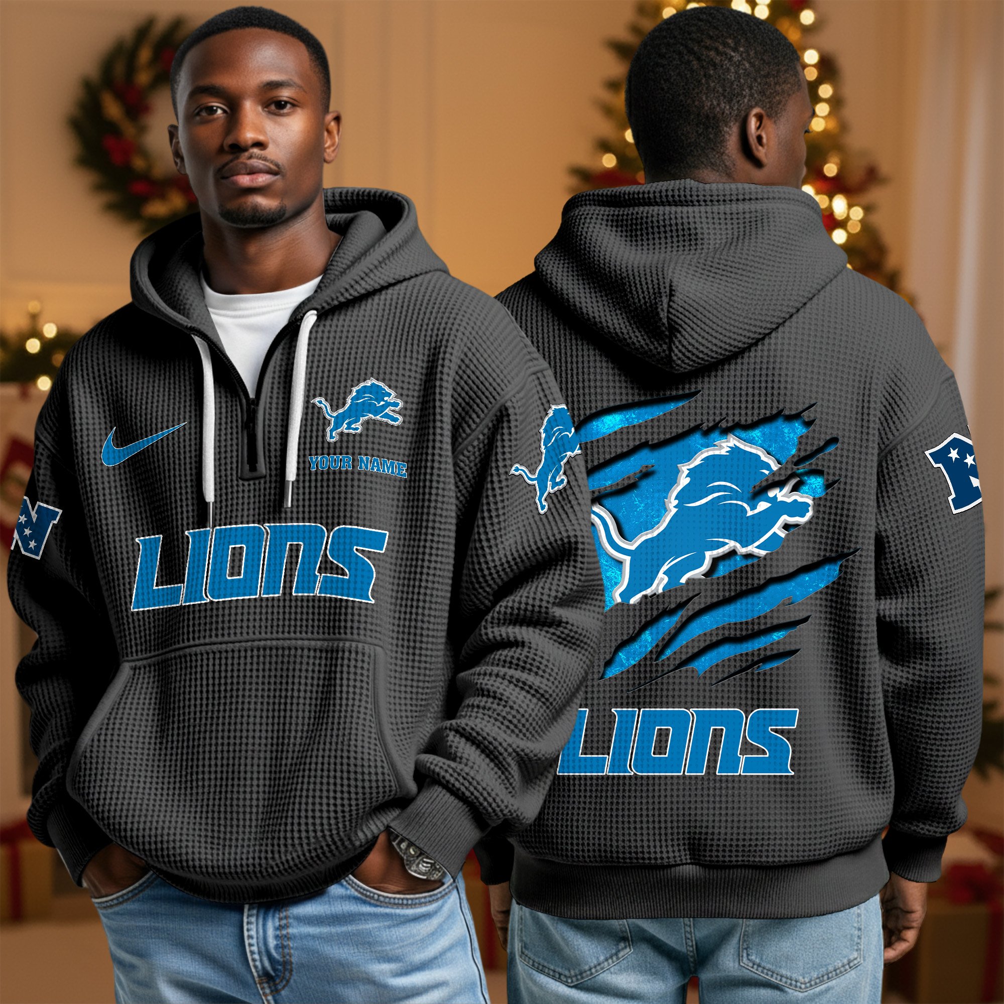 Alternative view of Detroit Lions Personalized Quarter Zip Hoodie Custom Your Name, Sport Hoodie EHIVM-10043884N