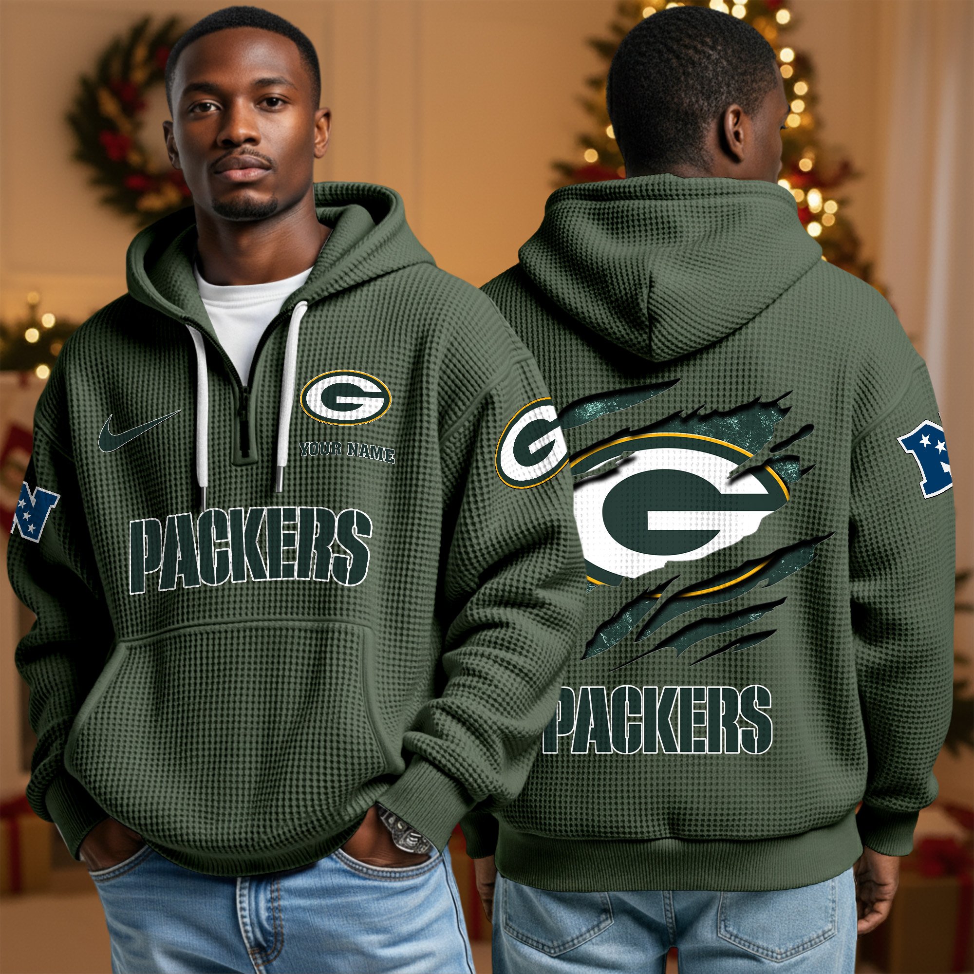 Green Bay Packers Personalized Quarter Zip Hoodie Custom Your Name, Sport Hoodie EHIVM-10043884N
