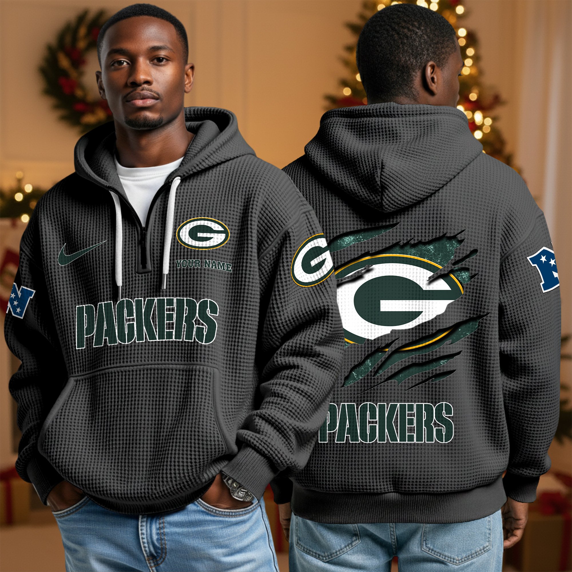 Alternative view of Green Bay Packers Personalized Quarter Zip Hoodie Custom Your Name, Sport Hoodie EHIVM-10043884N