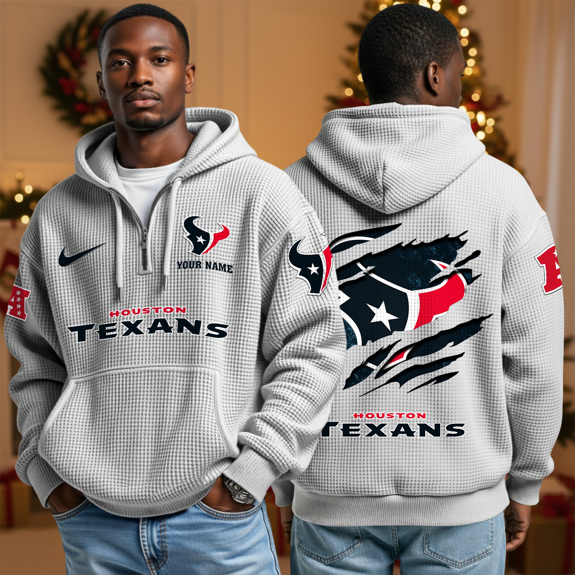 Alternative view of Houston Texans Personalized Quarter Zip Hoodie Custom Your Name, Sport Hoodie EHIVM-10043884N