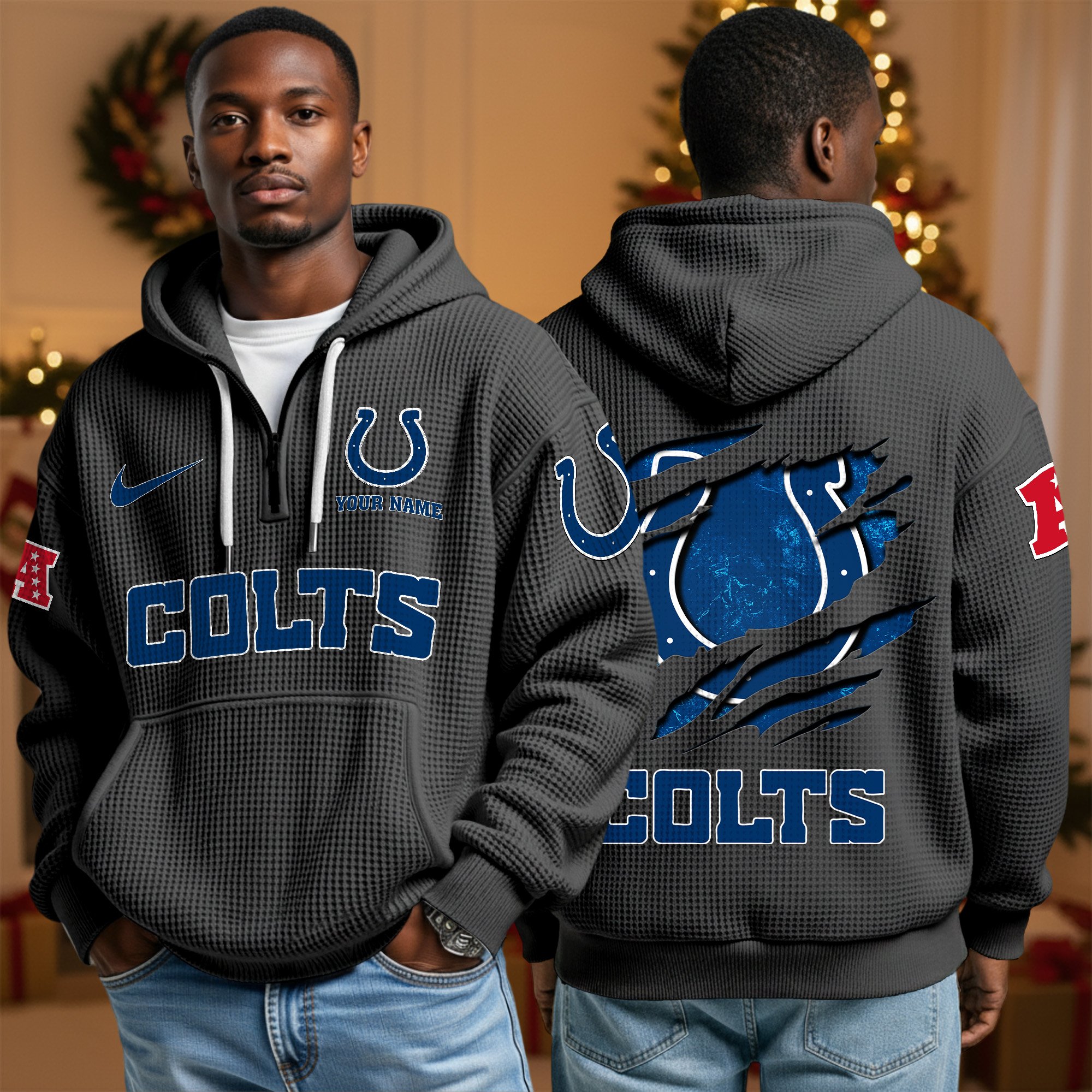 Alternative view of Indianapolis Colts Personalized Quarter Zip Hoodie Custom Your Name, Sport Hoodie EHIVM-10043884N