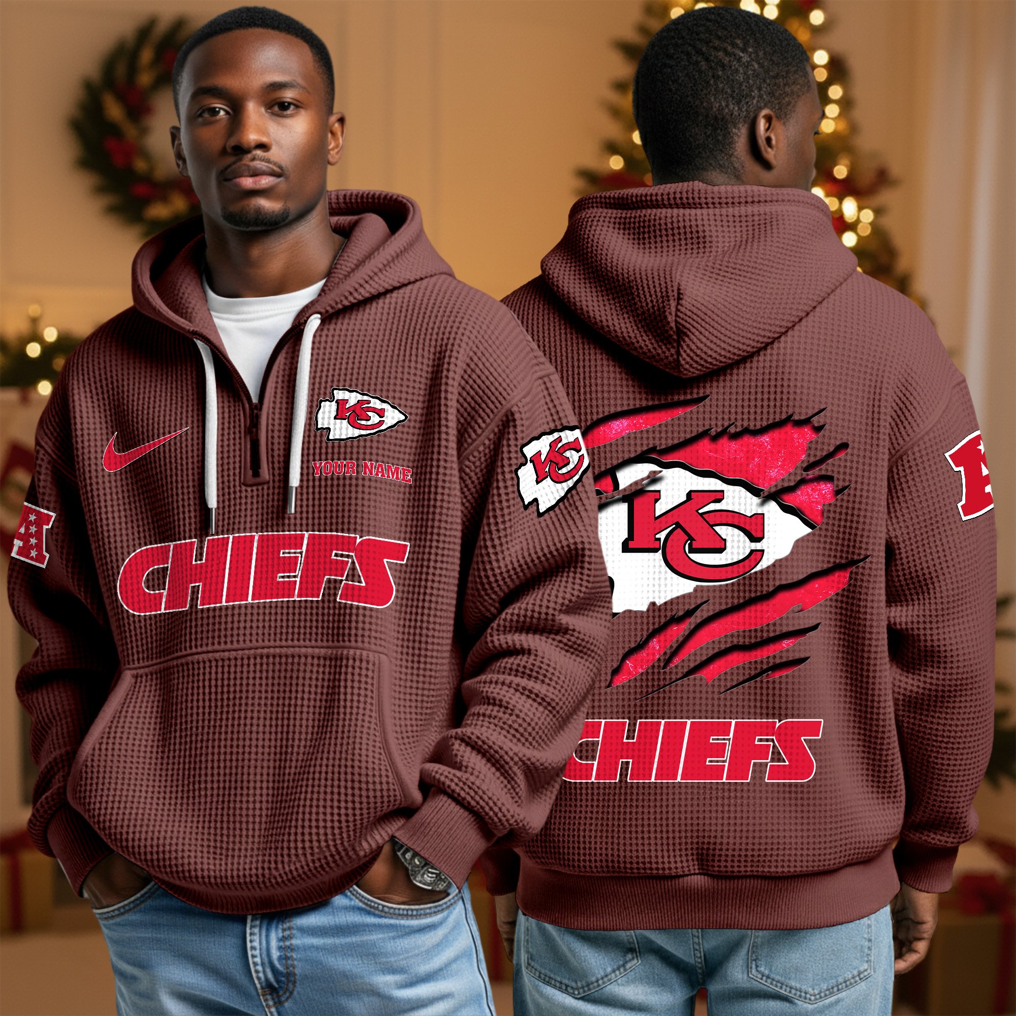 Kansas City Chiefs Personalized Quarter Zip Hoodie Custom Your Name, Sport Hoodie EHIVM-10043884N