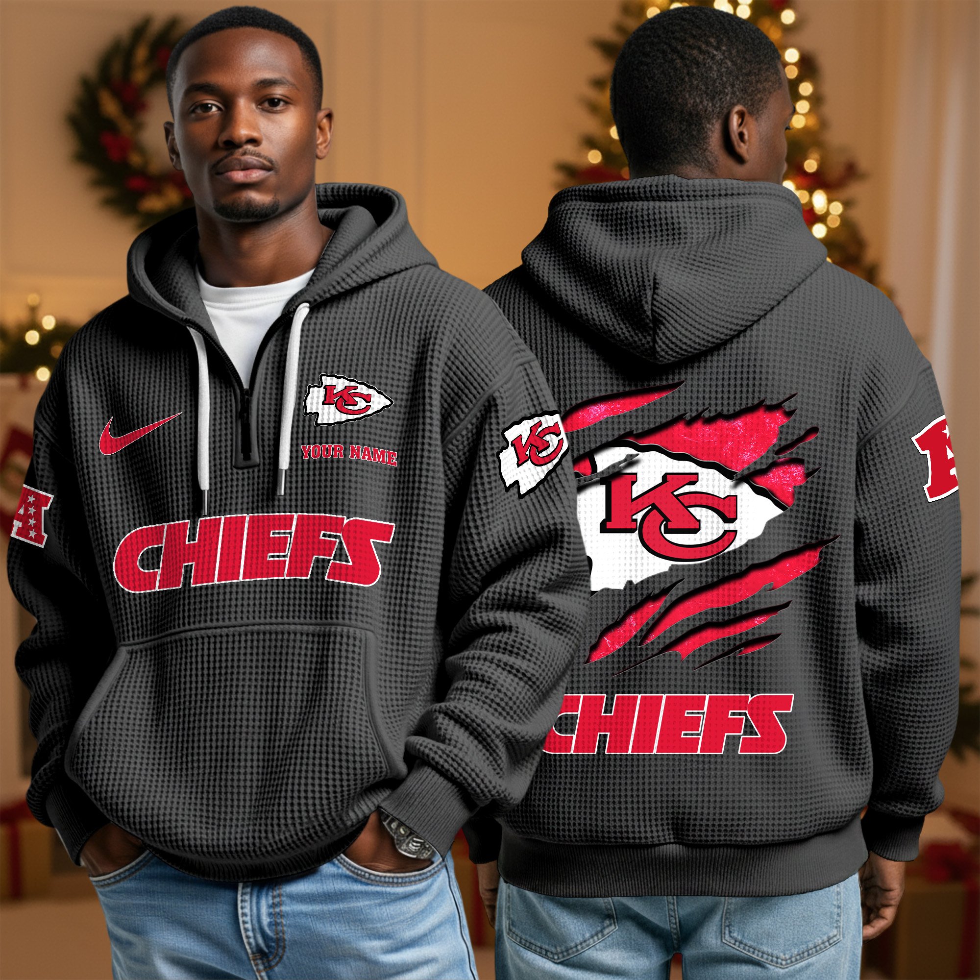 Alternative view of Kansas City Chiefs Personalized Quarter Zip Hoodie Custom Your Name, Sport Hoodie EHIVM-10043884N