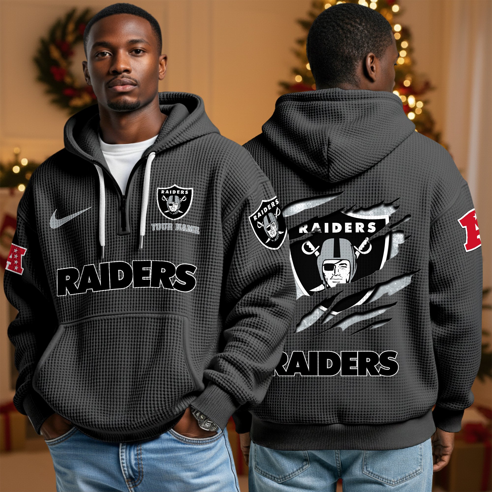 Las Vegas Raiders Personalized Quarter Zip Hoodie Custom Your Name, Sport Hoodie EHIVM-10043884N
