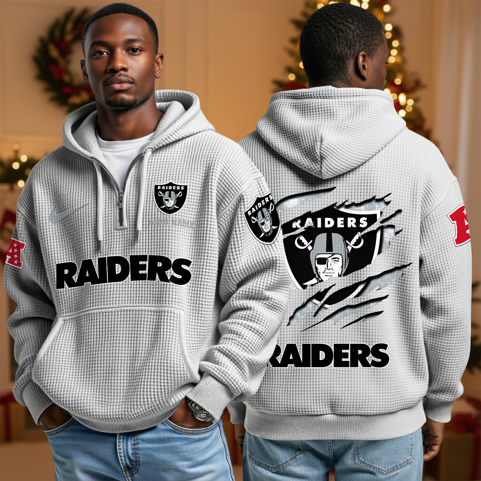 Alternative view of Las Vegas Raiders Personalized Quarter Zip Hoodie Custom Your Name, Sport Hoodie EHIVM-10043884N