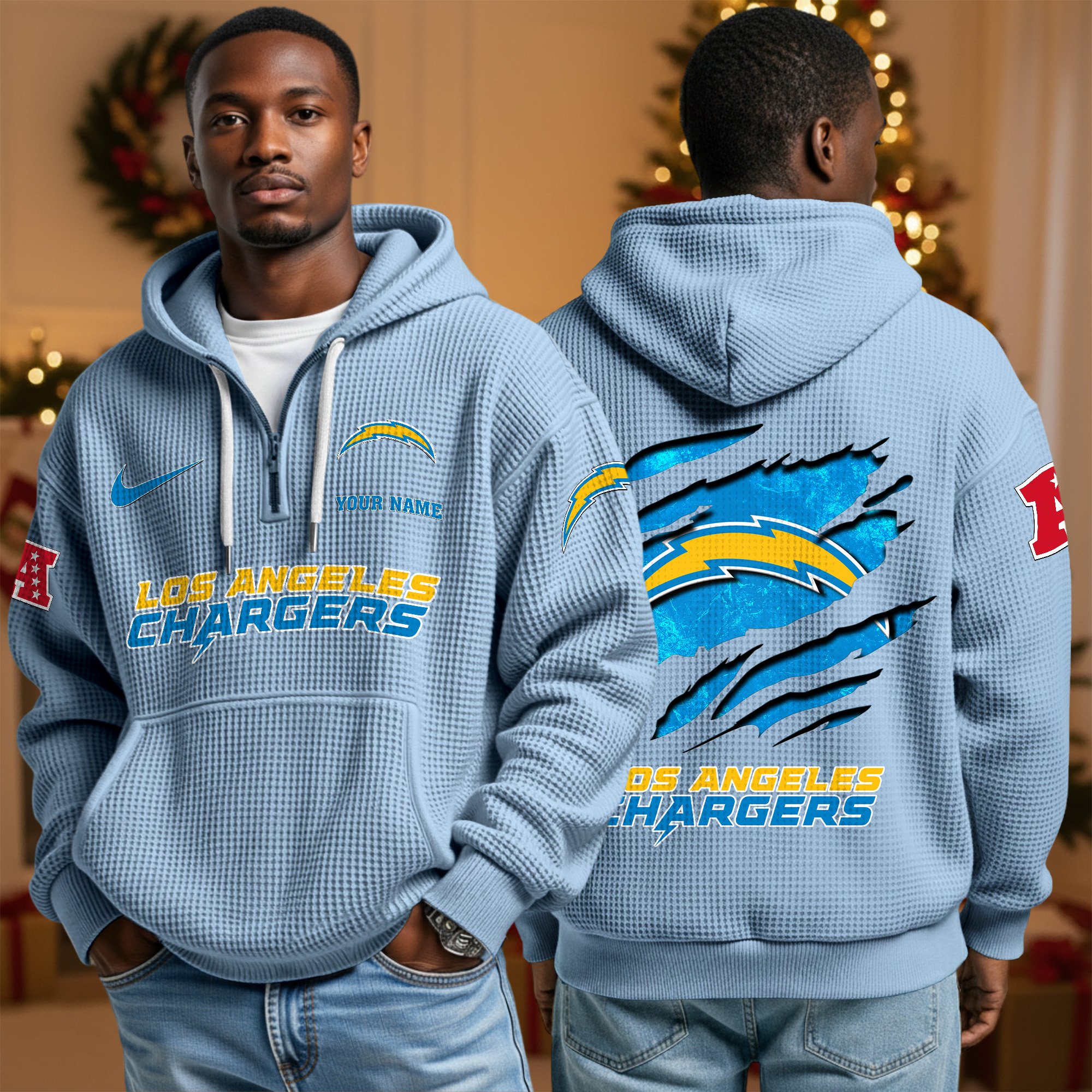 Los Angeles Chargers Personalized Quarter Zip Hoodie Custom Your Name, Sport Hoodie EHIVM-10043884N