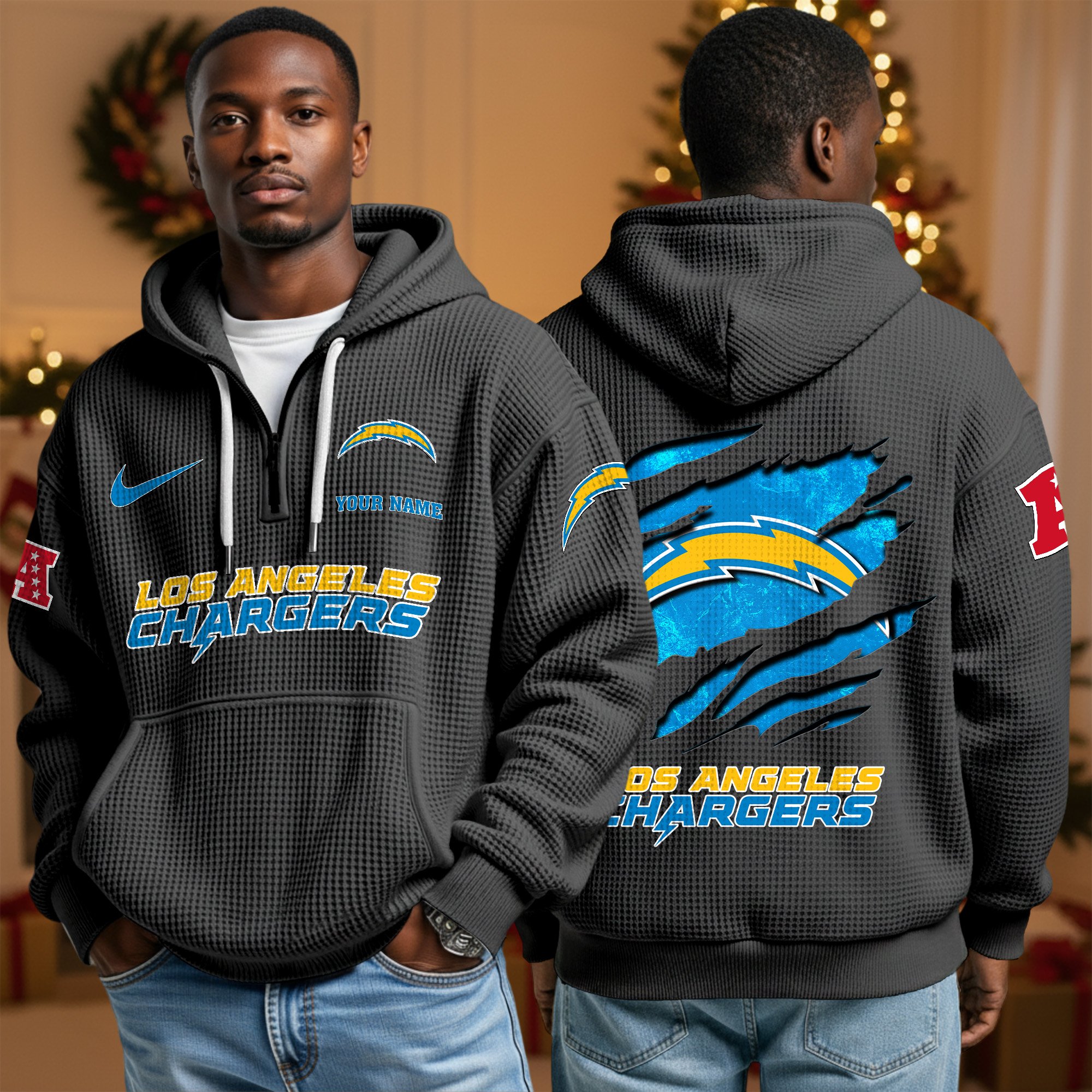 Alternative view of Los Angeles Chargers Personalized Quarter Zip Hoodie Custom Your Name, Sport Hoodie EHIVM-10043884N