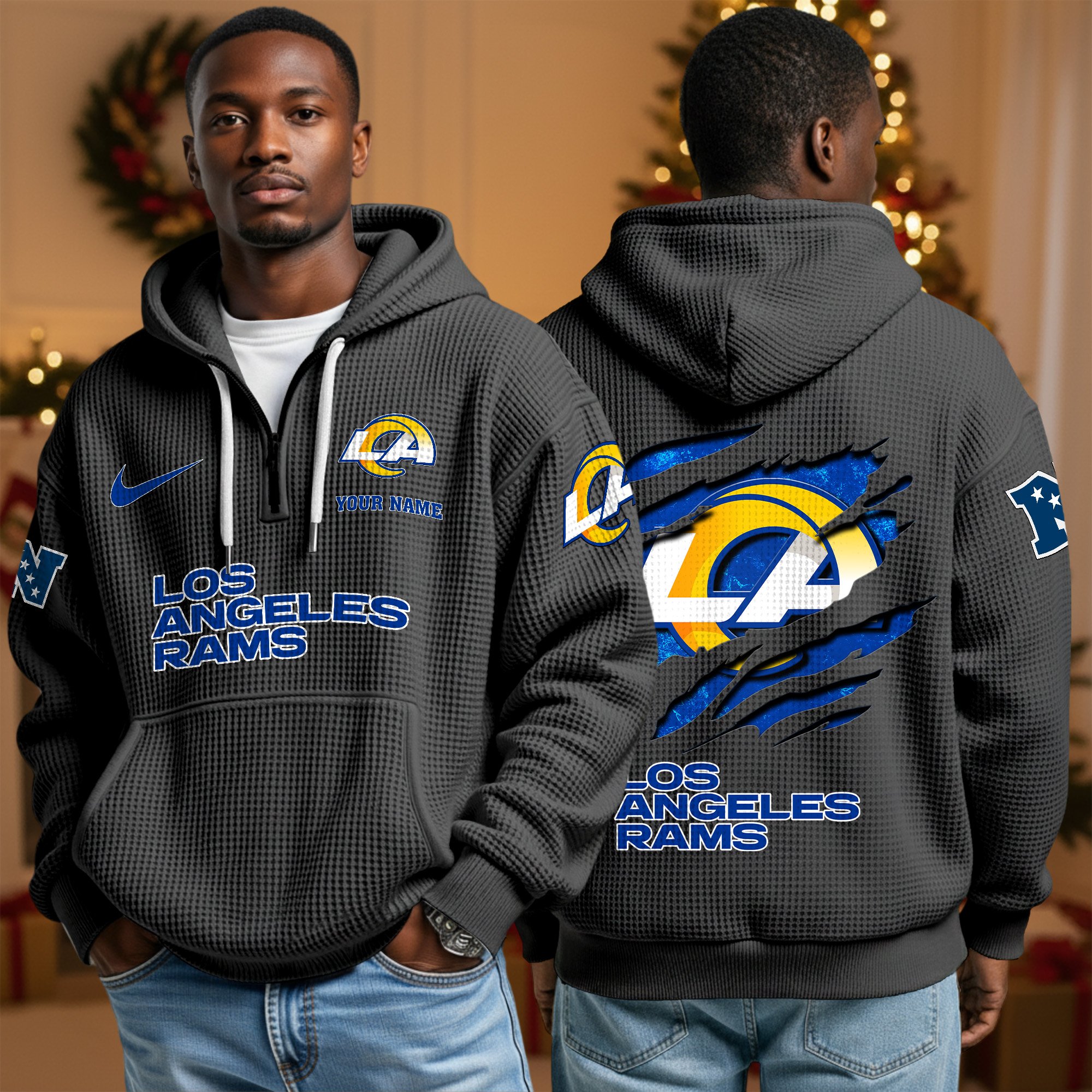 Alternative view of Los Angeles Rams Personalized Quarter Zip Hoodie Custom Your Name, Sport Hoodie EHIVM-10043884N