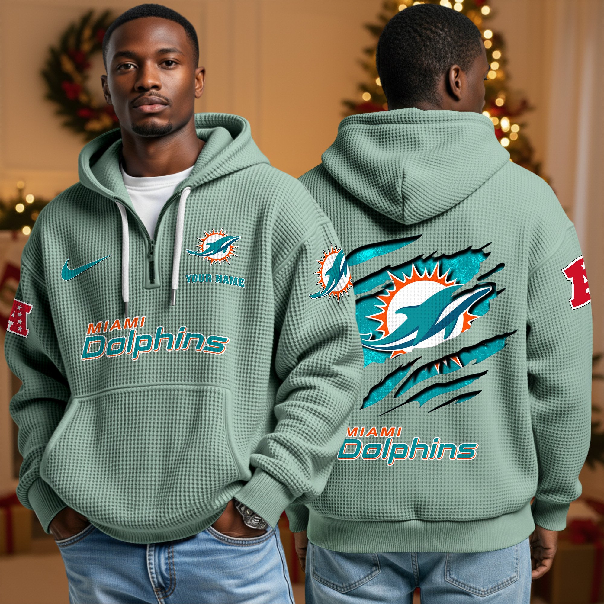 Miami Dolphins Personalized Quarter Zip Hoodie Custom Your Name, Sport Hoodie EHIVM-10043884N