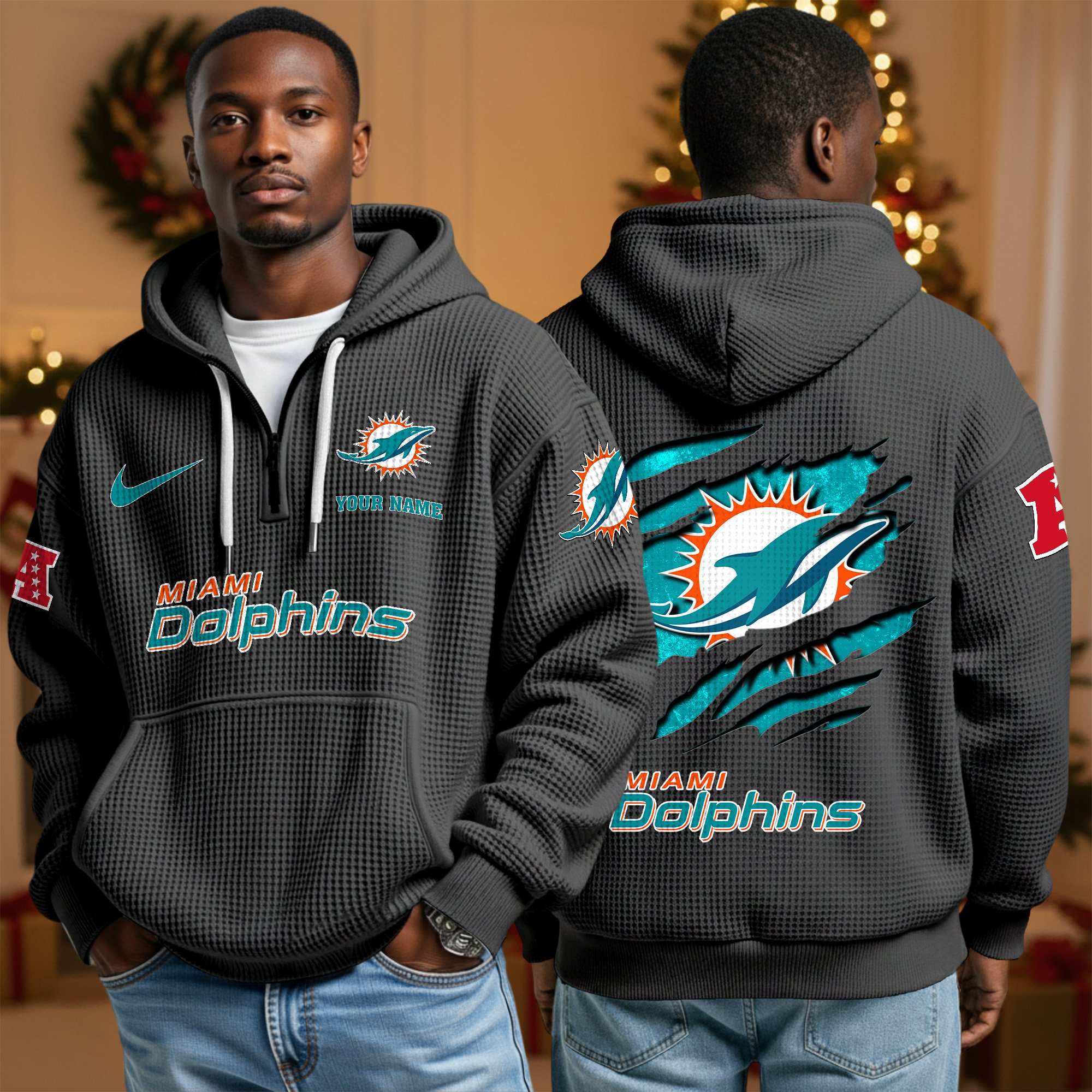 Alternative view of Miami Dolphins Personalized Quarter Zip Hoodie Custom Your Name, Sport Hoodie EHIVM-10043884N