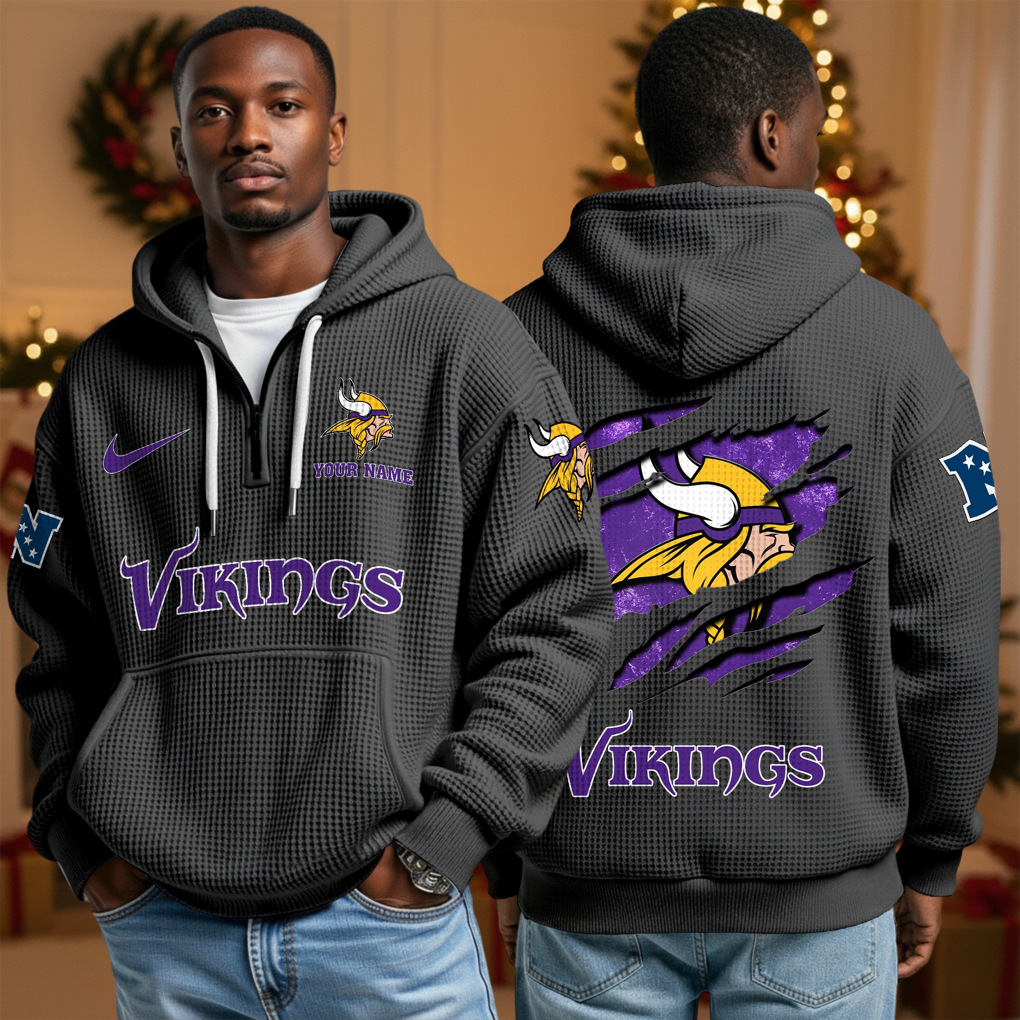 Alternative view of Minnesota Vikings Personalized Quarter Zip Hoodie Custom Your Name, Sport Hoodie EHIVM-10043884N