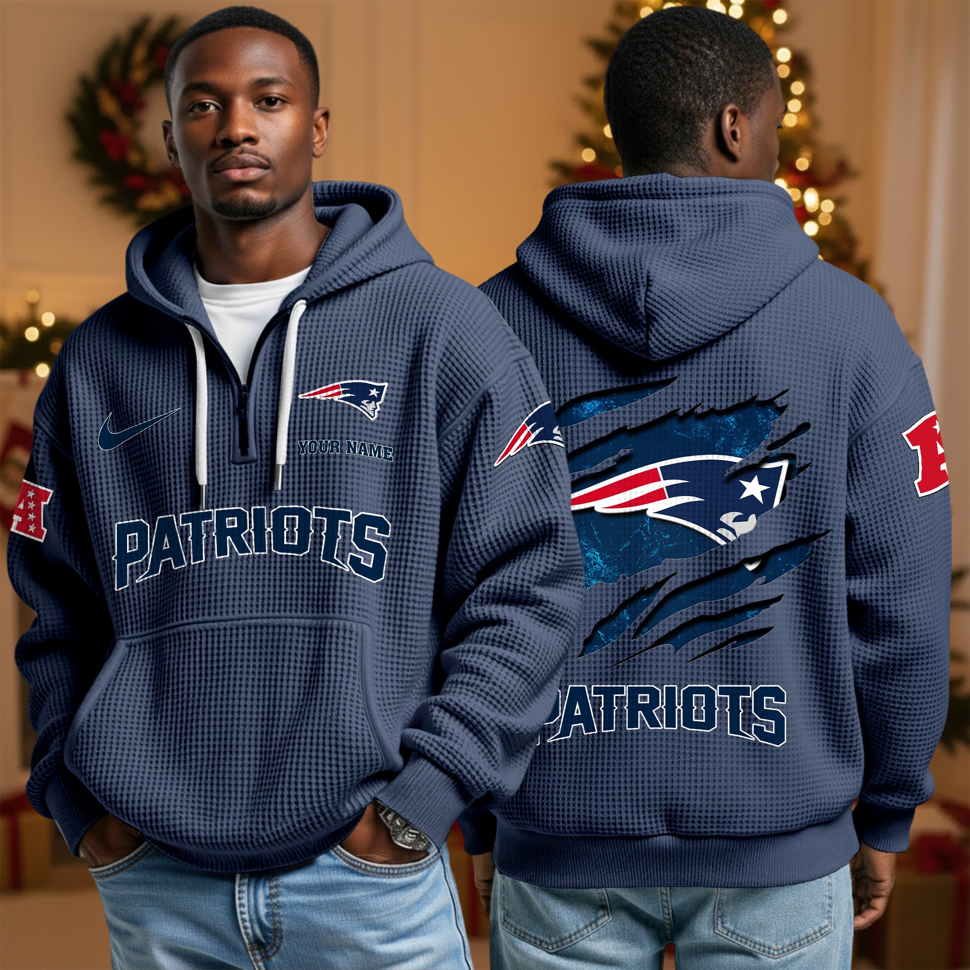 New England Patriots Personalized Quarter Zip Hoodie Custom Your Name, Sport Hoodie EHIVM-10043884N