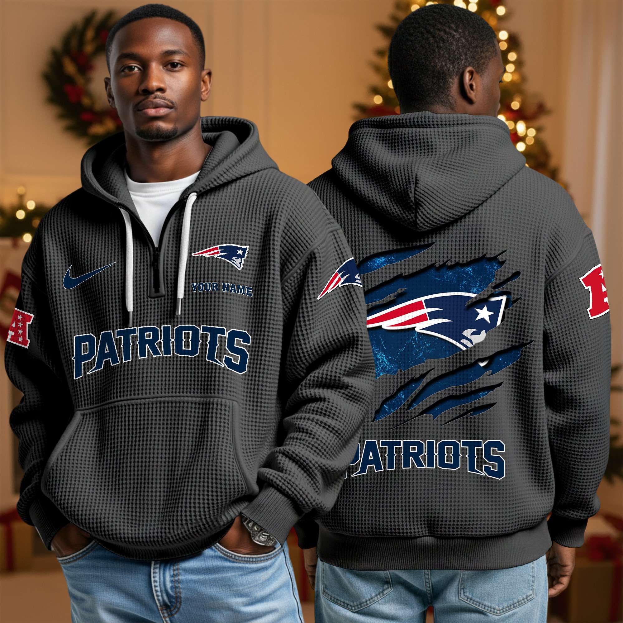 Alternative view of New England Patriots Personalized Quarter Zip Hoodie Custom Your Name, Sport Hoodie EHIVM-10043884N