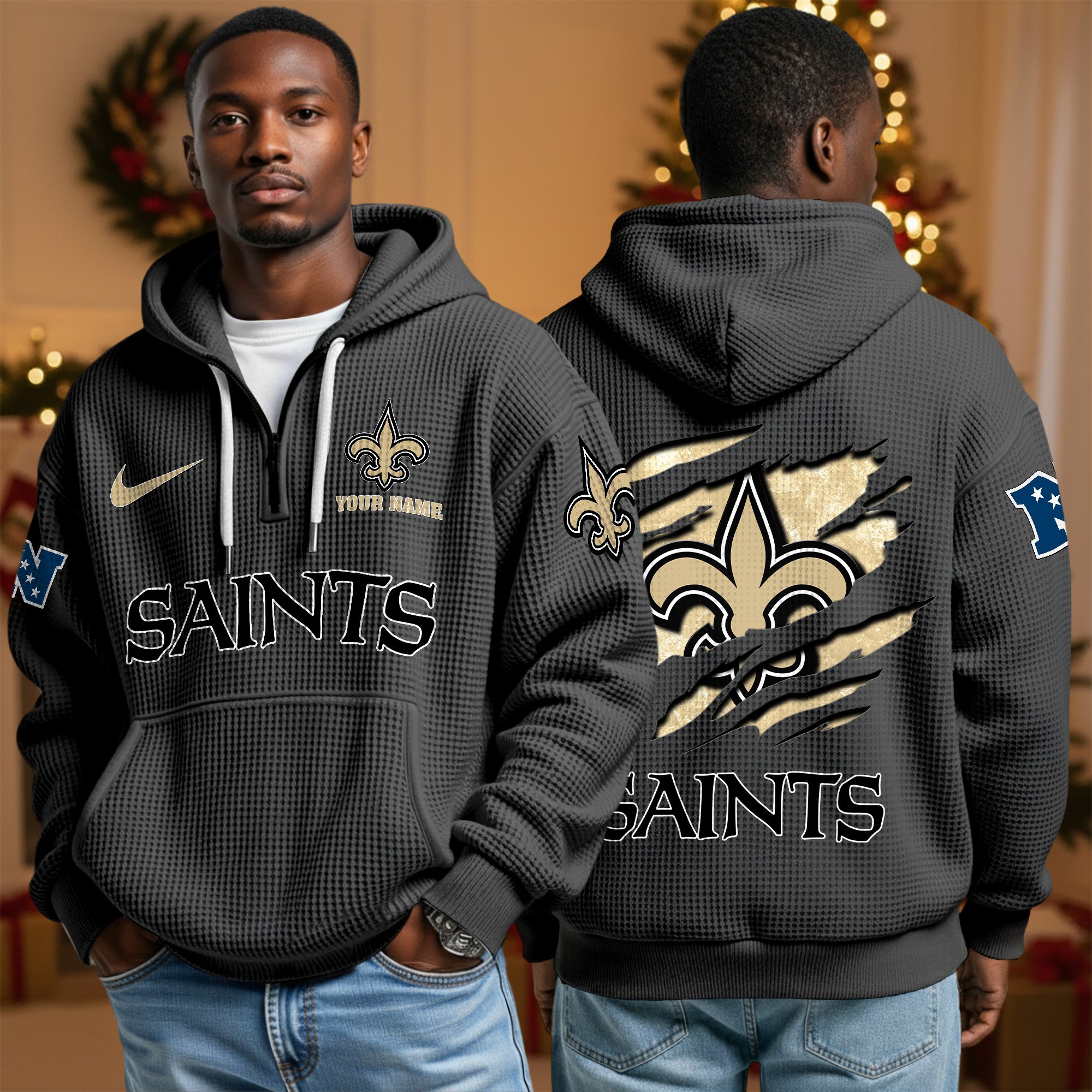 Alternative view of New Orleans Saints Personalized Quarter Zip Hoodie Custom Your Name, Sport Hoodie EHIVM-10043884N