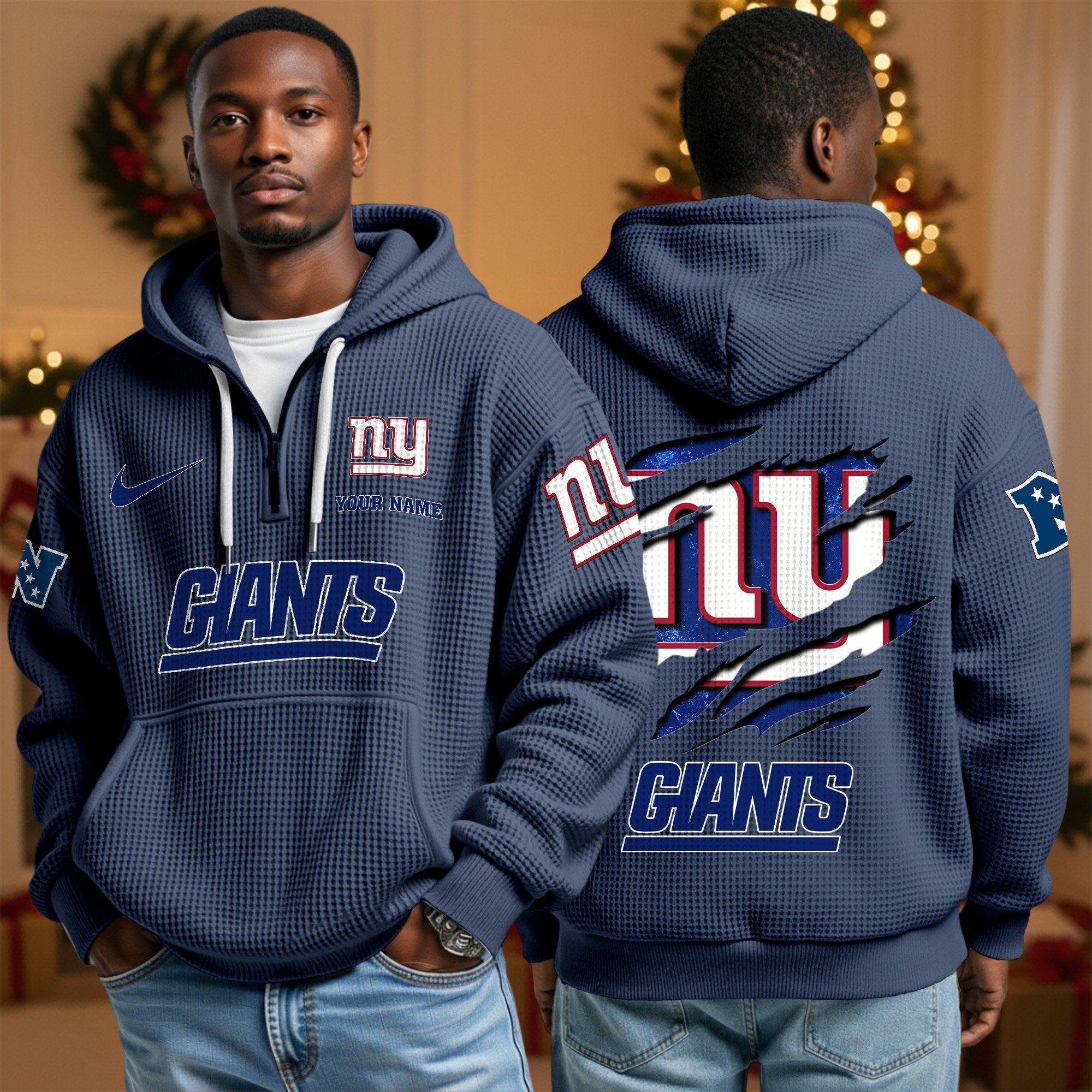 New York Giants Personalized Quarter Zip Hoodie Custom Your Name, Sport Hoodie EHIVM-10043884N