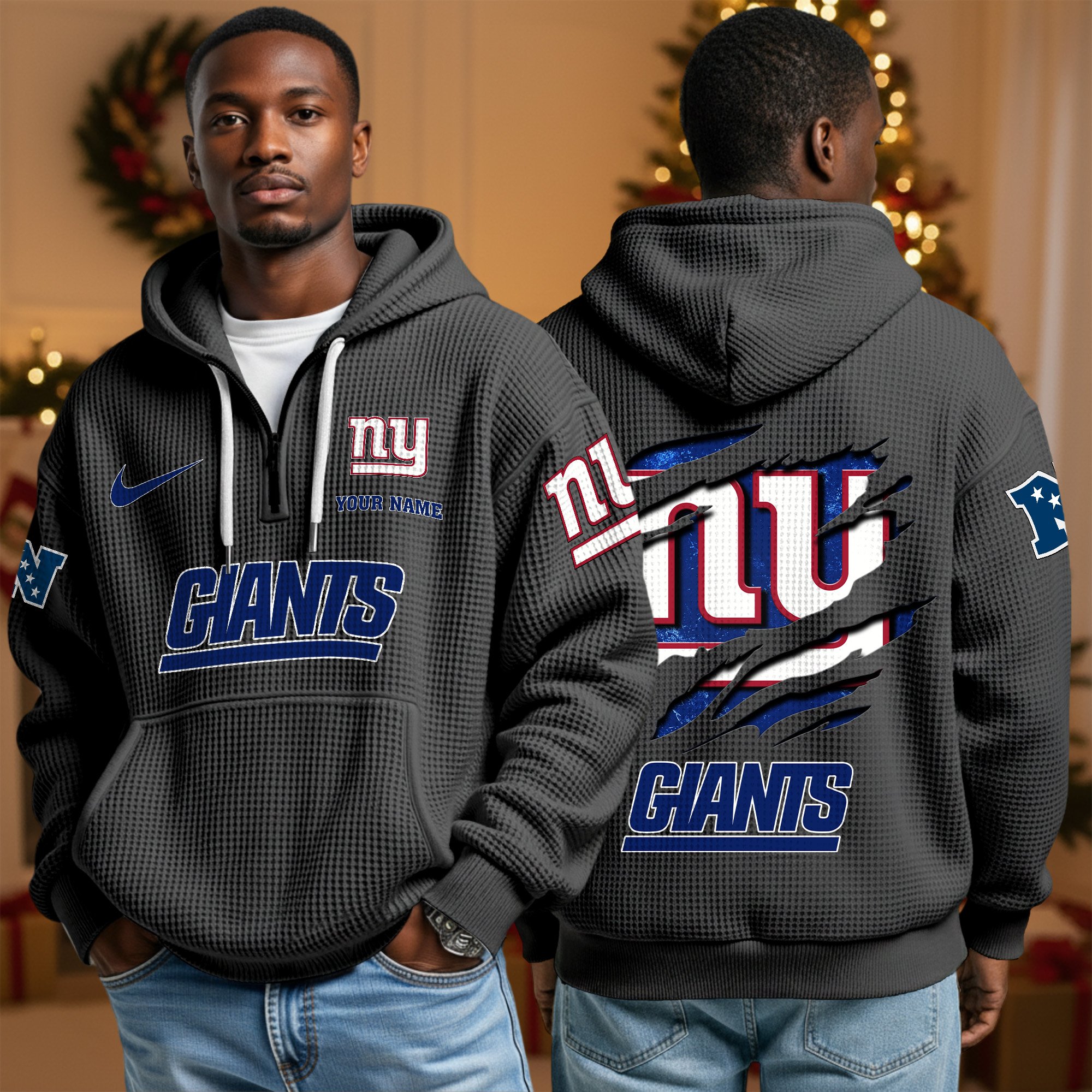 Alternative view of New York Giants Personalized Quarter Zip Hoodie Custom Your Name, Sport Hoodie EHIVM-10043884N