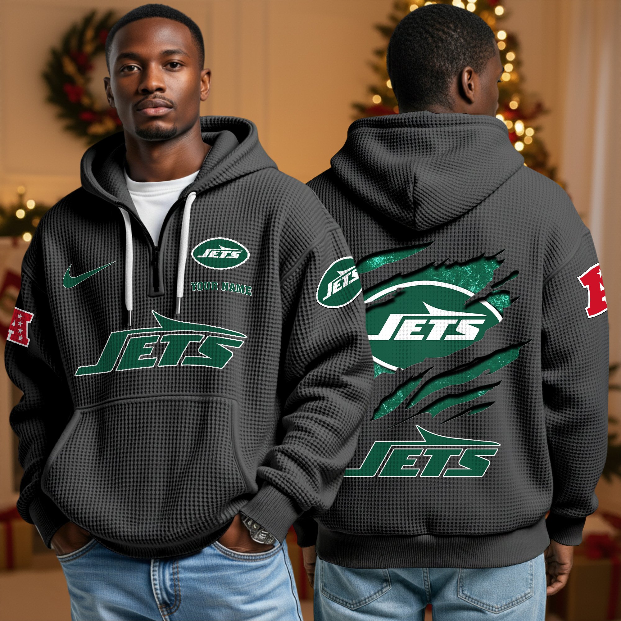 Alternative view of New York Jets Personalized Quarter Zip Hoodie Custom Your Name, Sport Hoodie EHIVM-10043884N
