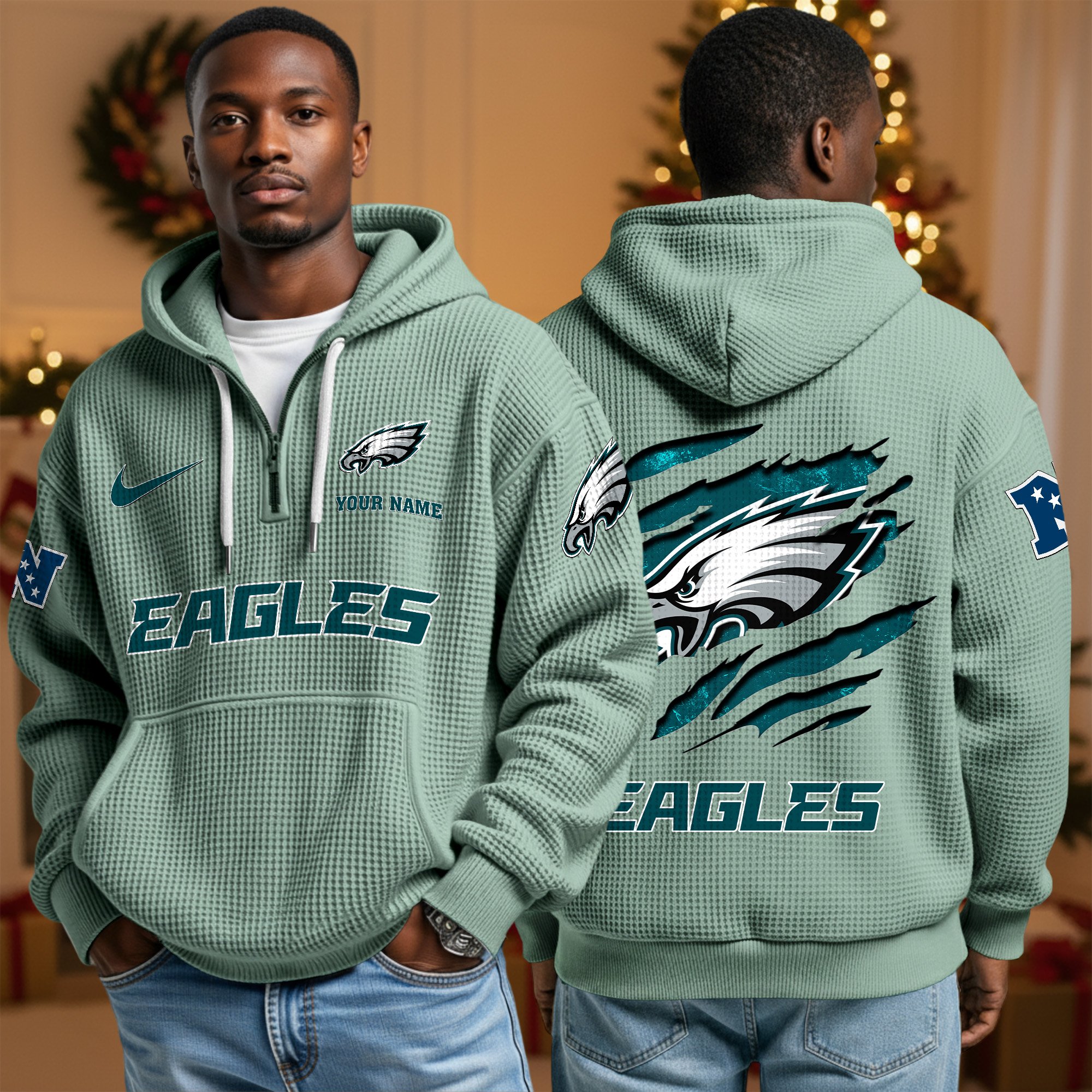 Philadelphia Eagles Personalized Quarter Zip Hoodie Custom Your Name, Sport Hoodie EHIVM-10043884N