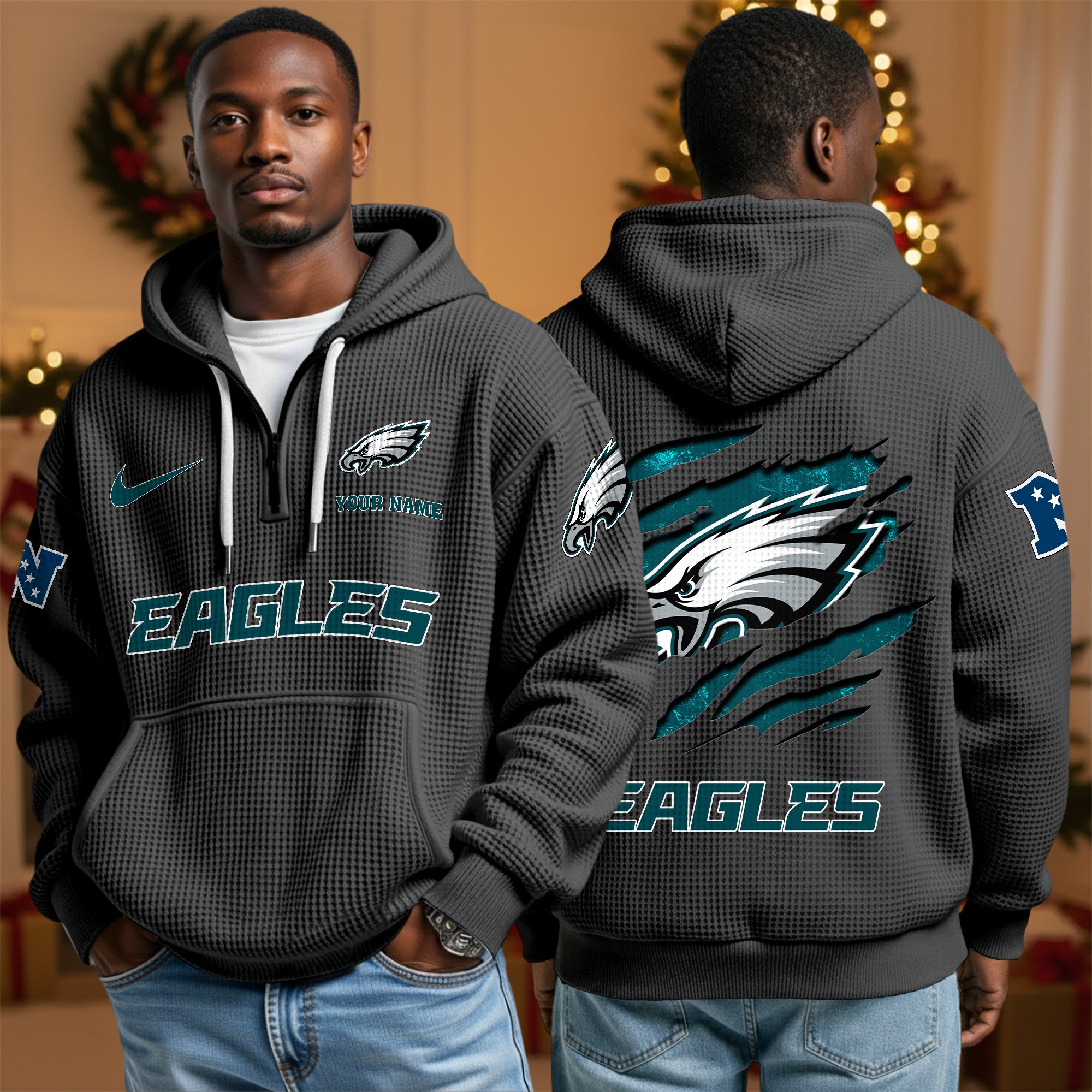 Alternative view of Philadelphia Eagles Personalized Quarter Zip Hoodie Custom Your Name, Sport Hoodie EHIVM-10043884N