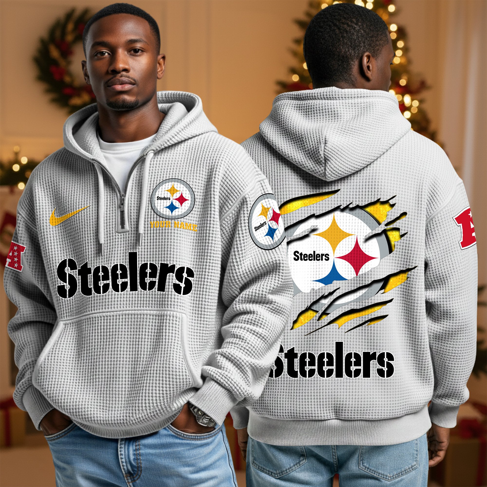 Alternative view of Pittsburgh Steelers Personalized Quarter Zip Hoodie Custom Your Name, Sport Hoodie EHIVM-10043884N