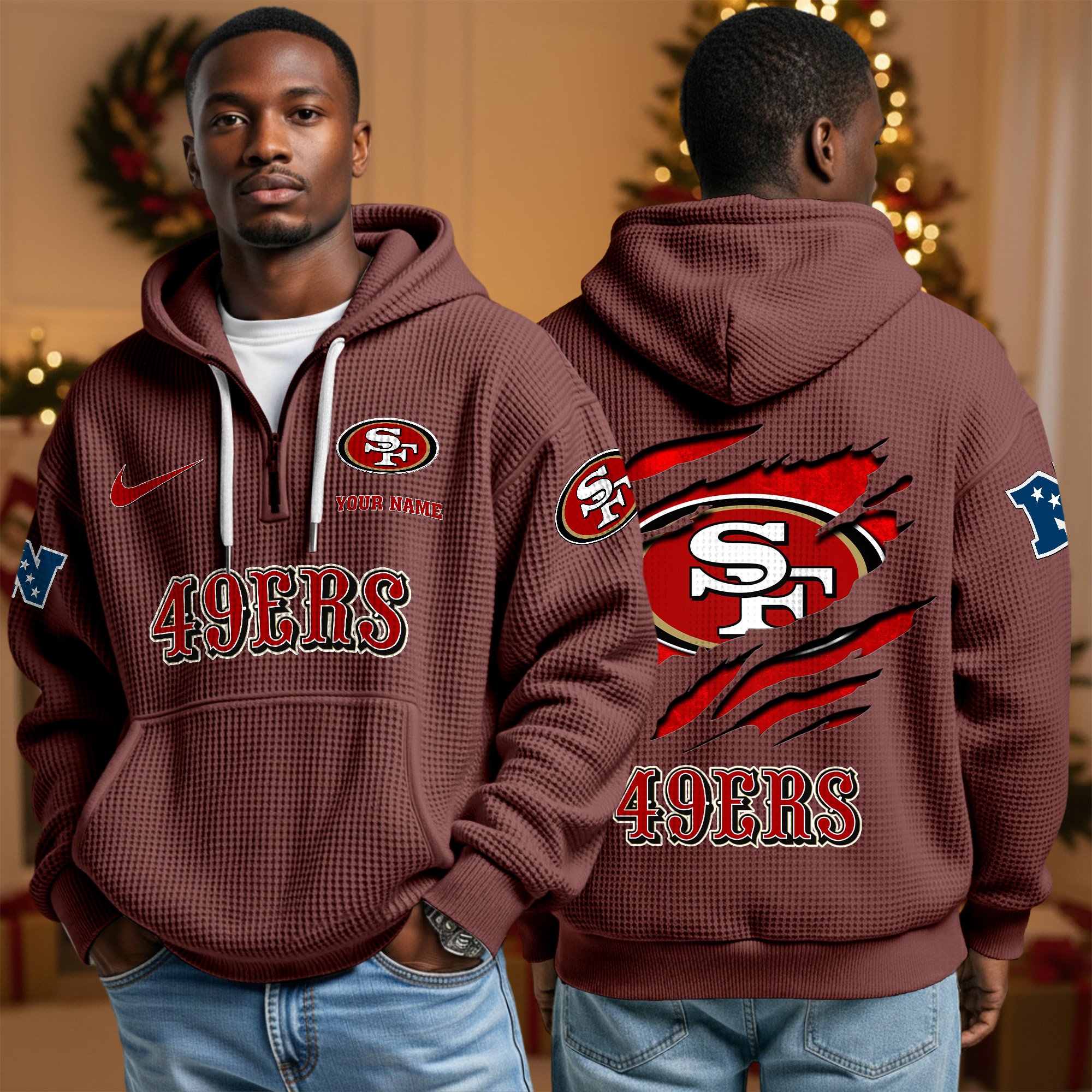 San Francisco 49ers Personalized Quarter Zip Hoodie Custom Your Name, Sport Hoodie EHIVM-10043884N
