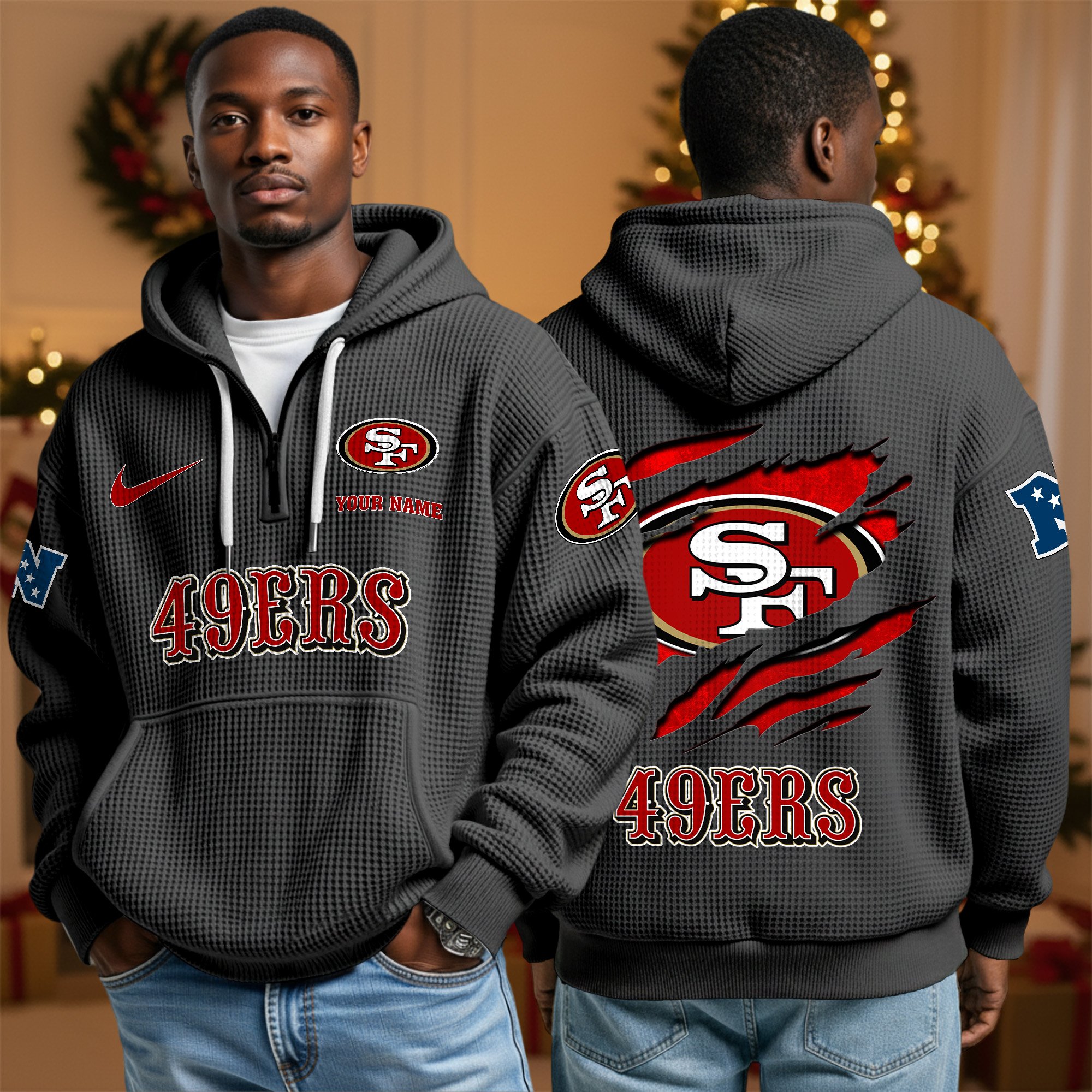 Alternative view of San Francisco 49ers Personalized Quarter Zip Hoodie Custom Your Name, Sport Hoodie EHIVM-10043884N