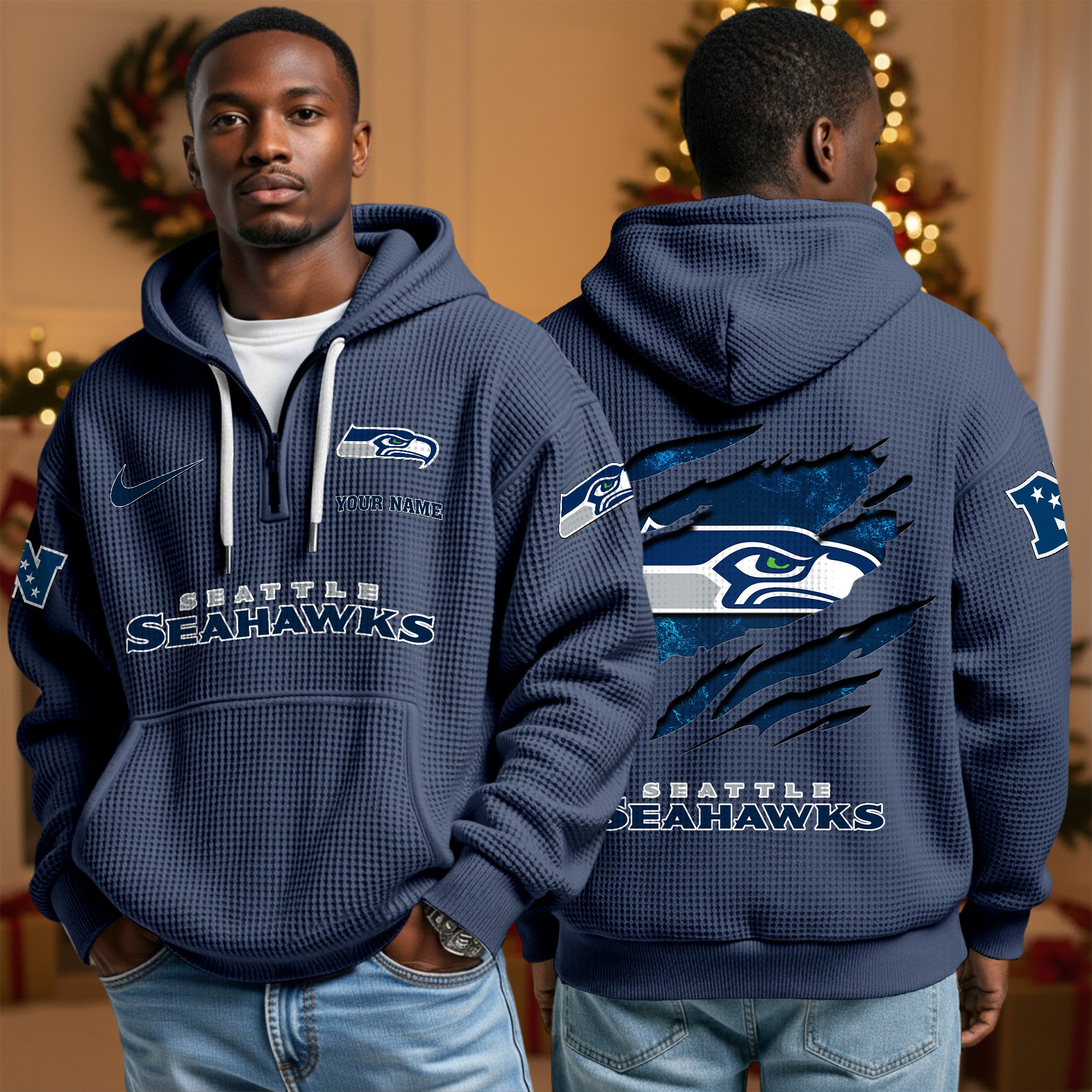 Seattle Seahawks Personalized Quarter Zip Hoodie Custom Your Name, Sport Hoodie EHIVM-10043884N