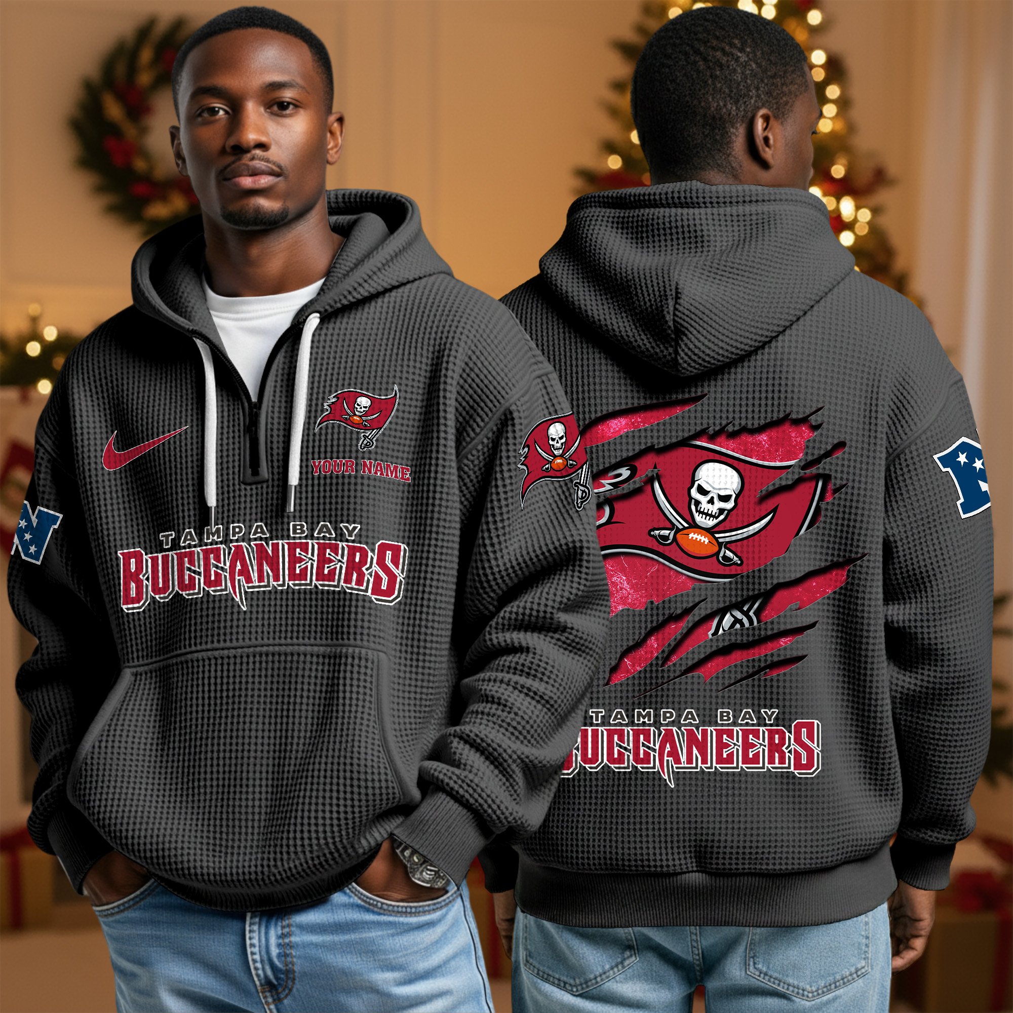 Alternative view of Tampa Bay Buccaneers Personalized Quarter Zip Hoodie Custom Your Name, Sport Hoodie EHIVM-10043884N