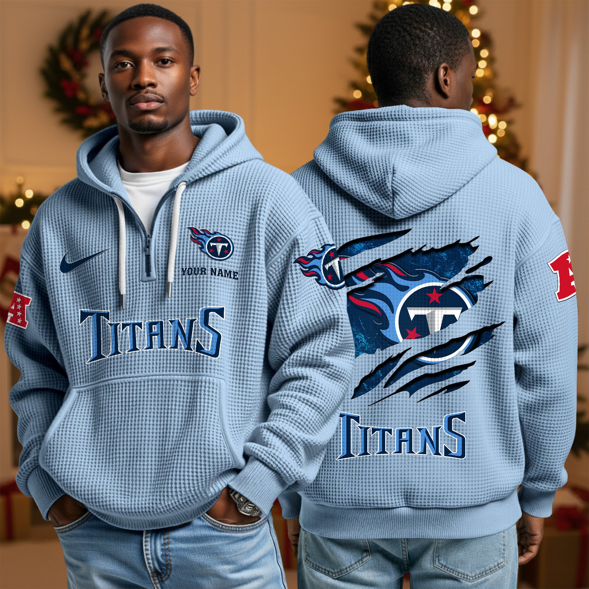 Tennessee Titans Personalized Quarter Zip Hoodie Custom Your Name, Sport Hoodie EHIVM-10043884N