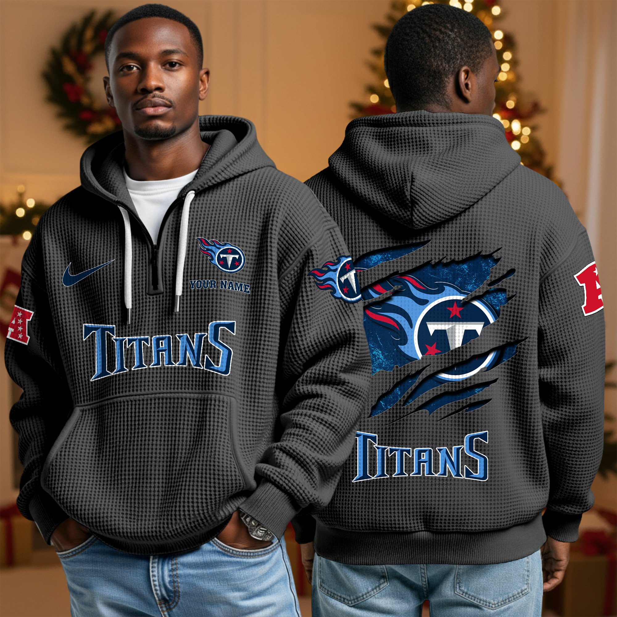 Alternative view of Tennessee Titans Personalized Quarter Zip Hoodie Custom Your Name, Sport Hoodie EHIVM-10043884N