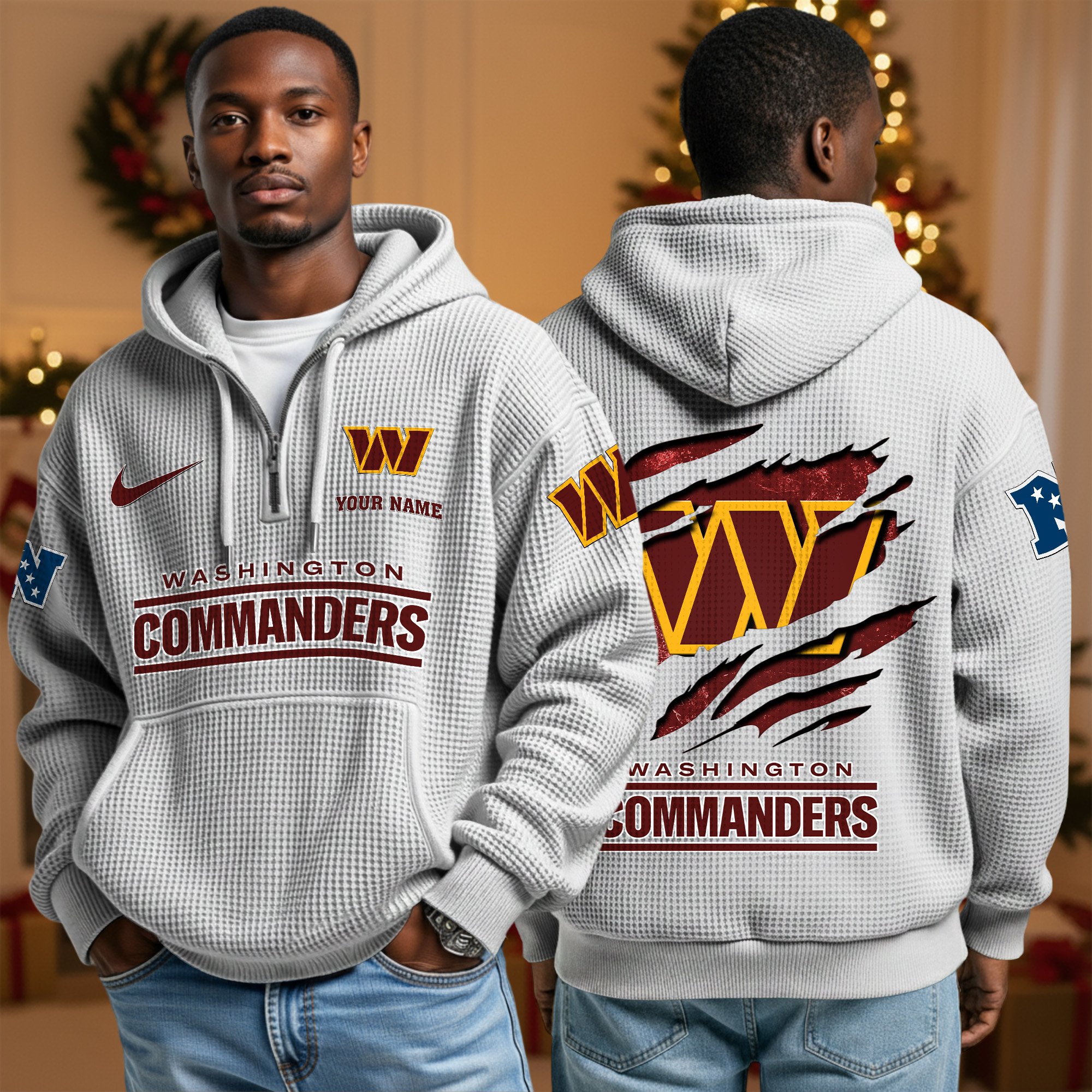 Alternative view of Washington Commanders Personalized Quarter Zip Hoodie Custom Your Name, Sport Hoodie EHIVM-10043884N