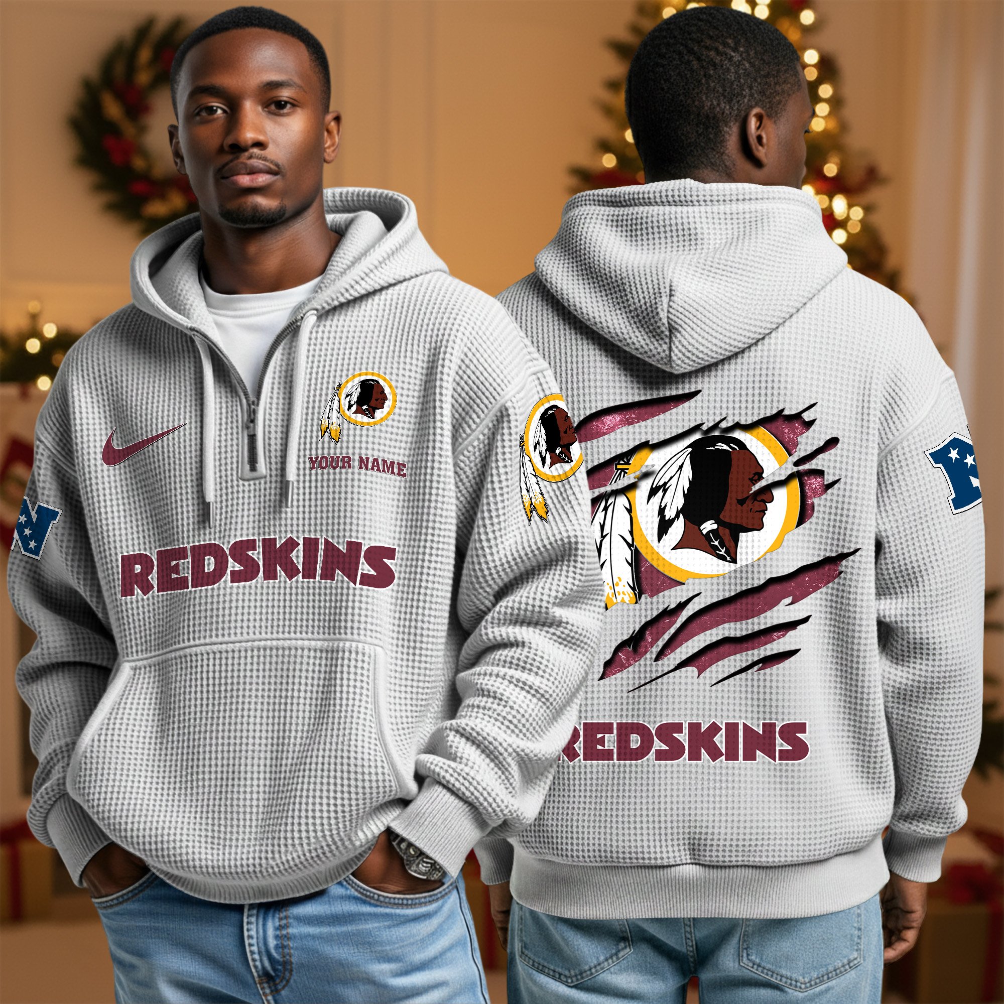 Alternative view of Washington Redskins Personalized Quarter Zip Hoodie Custom Your Name, Sport Hoodie EHIVM-10043884N