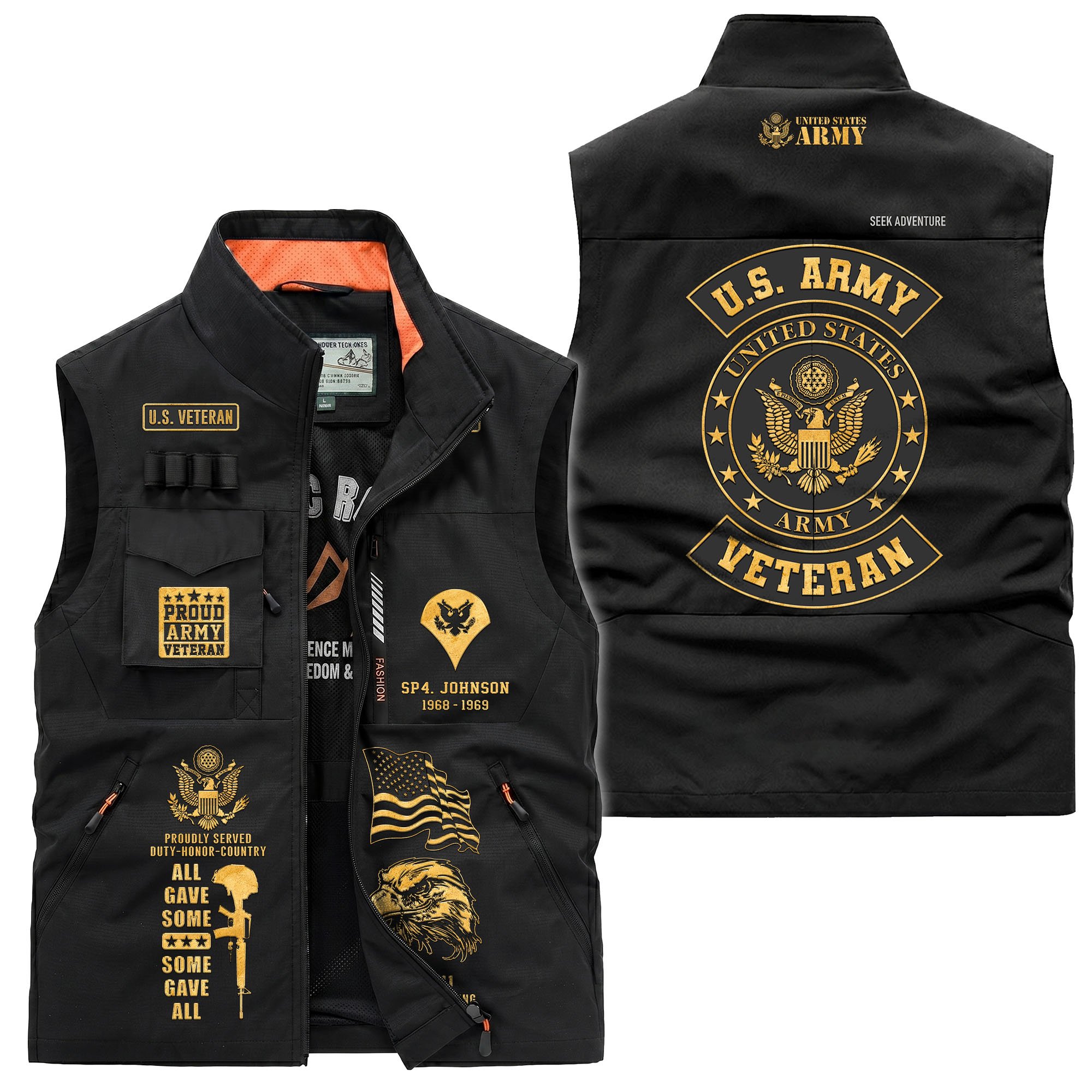 Custom US Army Veteran Multi-pocket Jacket With Name, Rank And Year ...