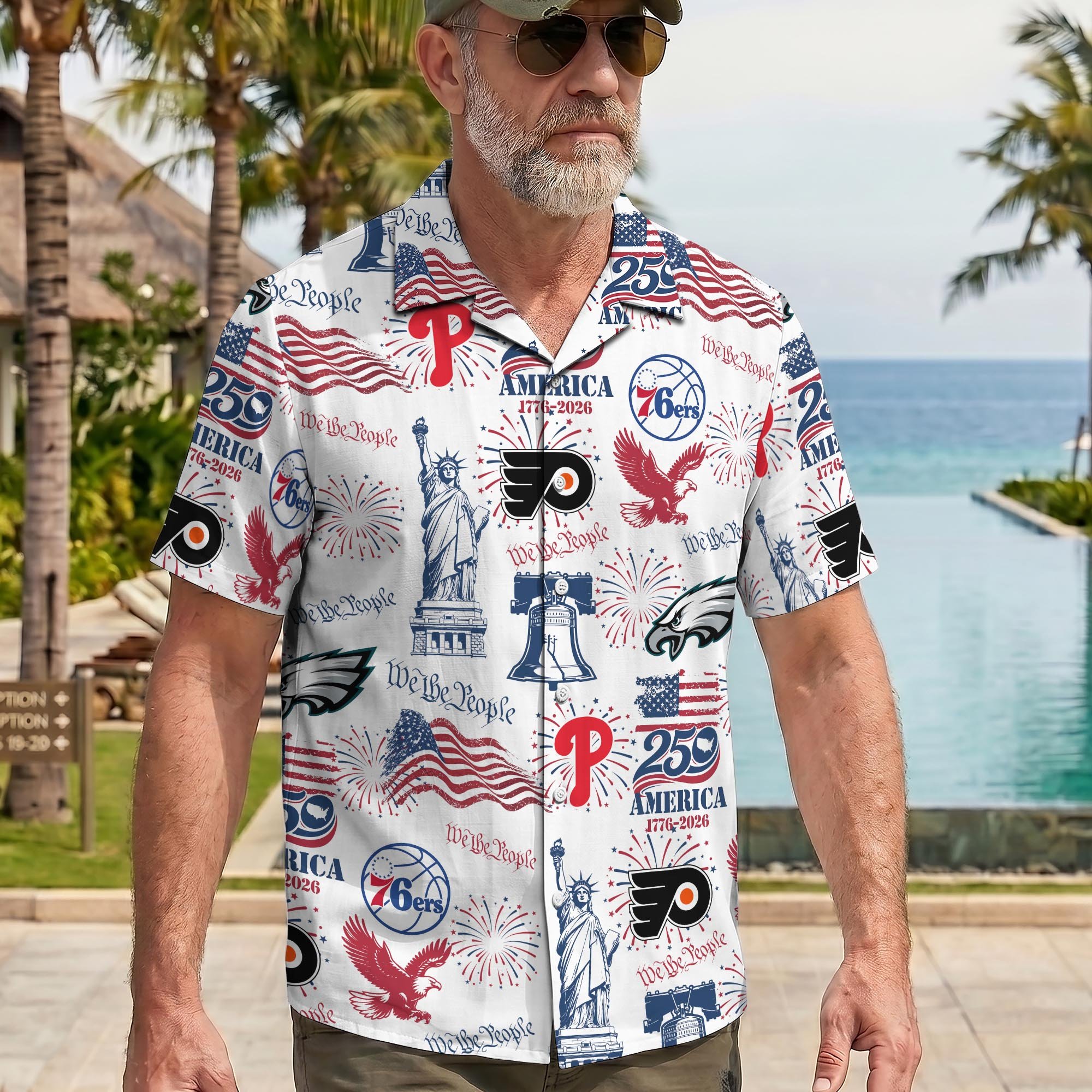 Alternative view of Philadelphia City Sports Hawaiian Shirt, We The People America 250, Fan Gifts
