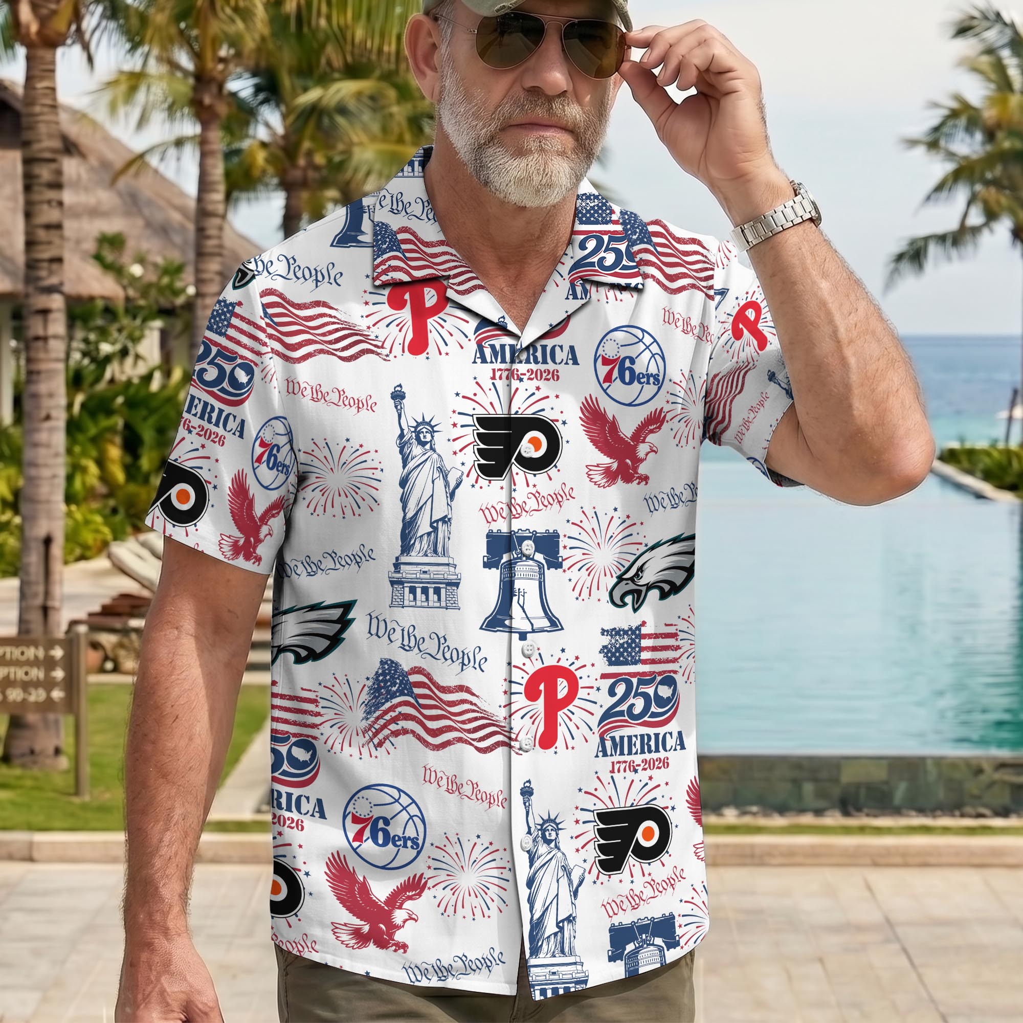 Philadelphia City Sports Hawaiian Shirt, We The People America 250, Fan Gifts - Image 3