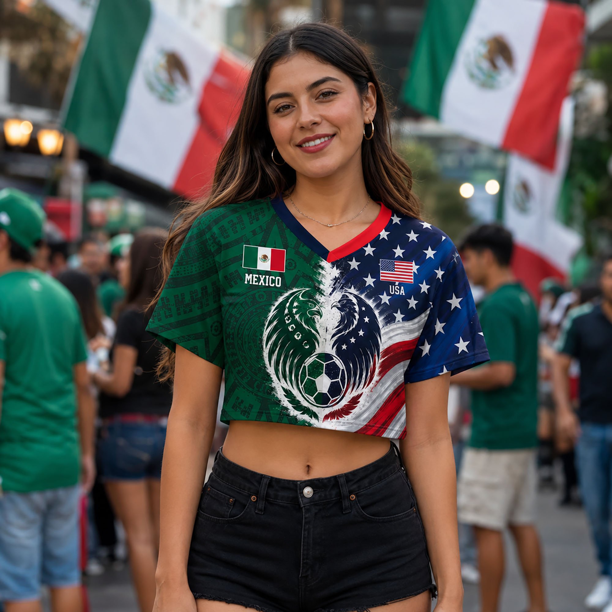 Alternative view of USA vs Mexico USA Women’s Soccer Crop Top Jersey – Custom Name & Number, Soccer Fan Gift