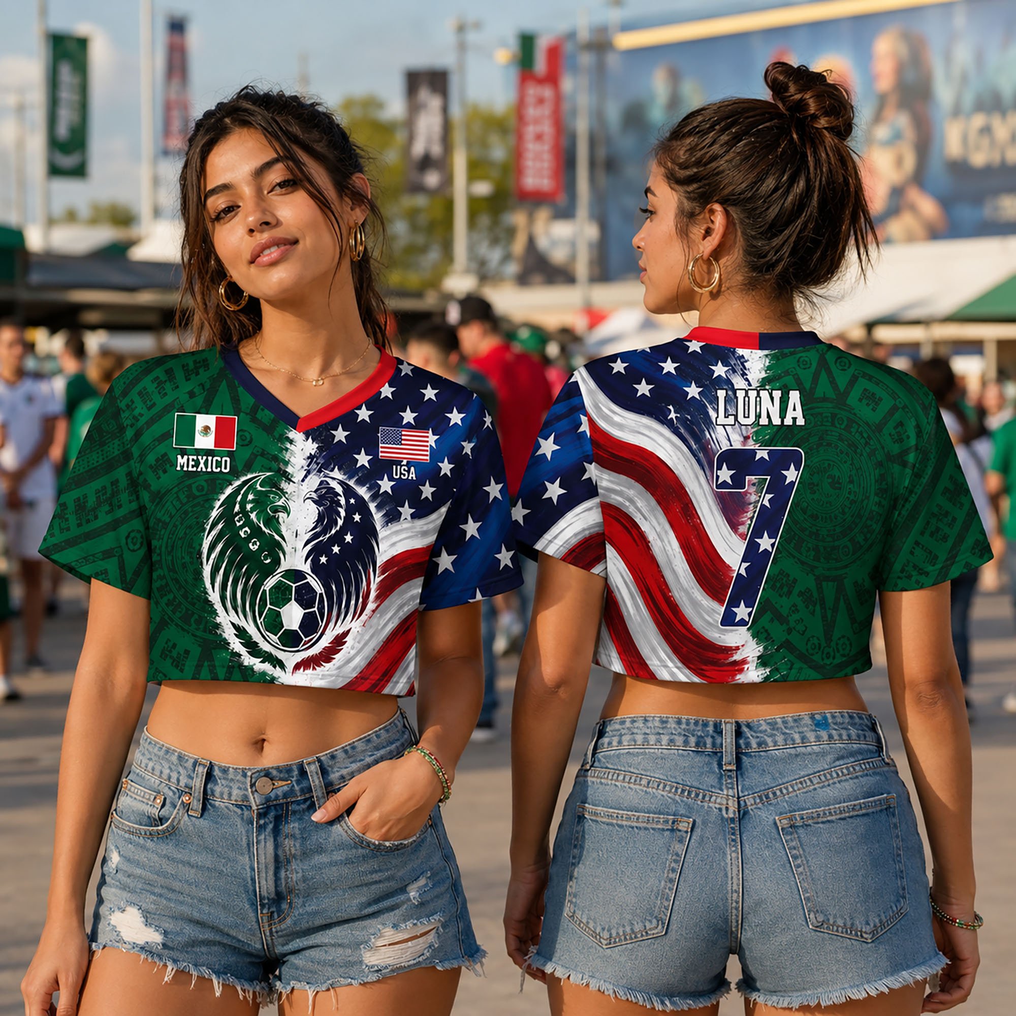 USA vs Mexico USA Women’s Soccer Crop Top Jersey – Custom Name & Number, Soccer Fan Gift - Image 3