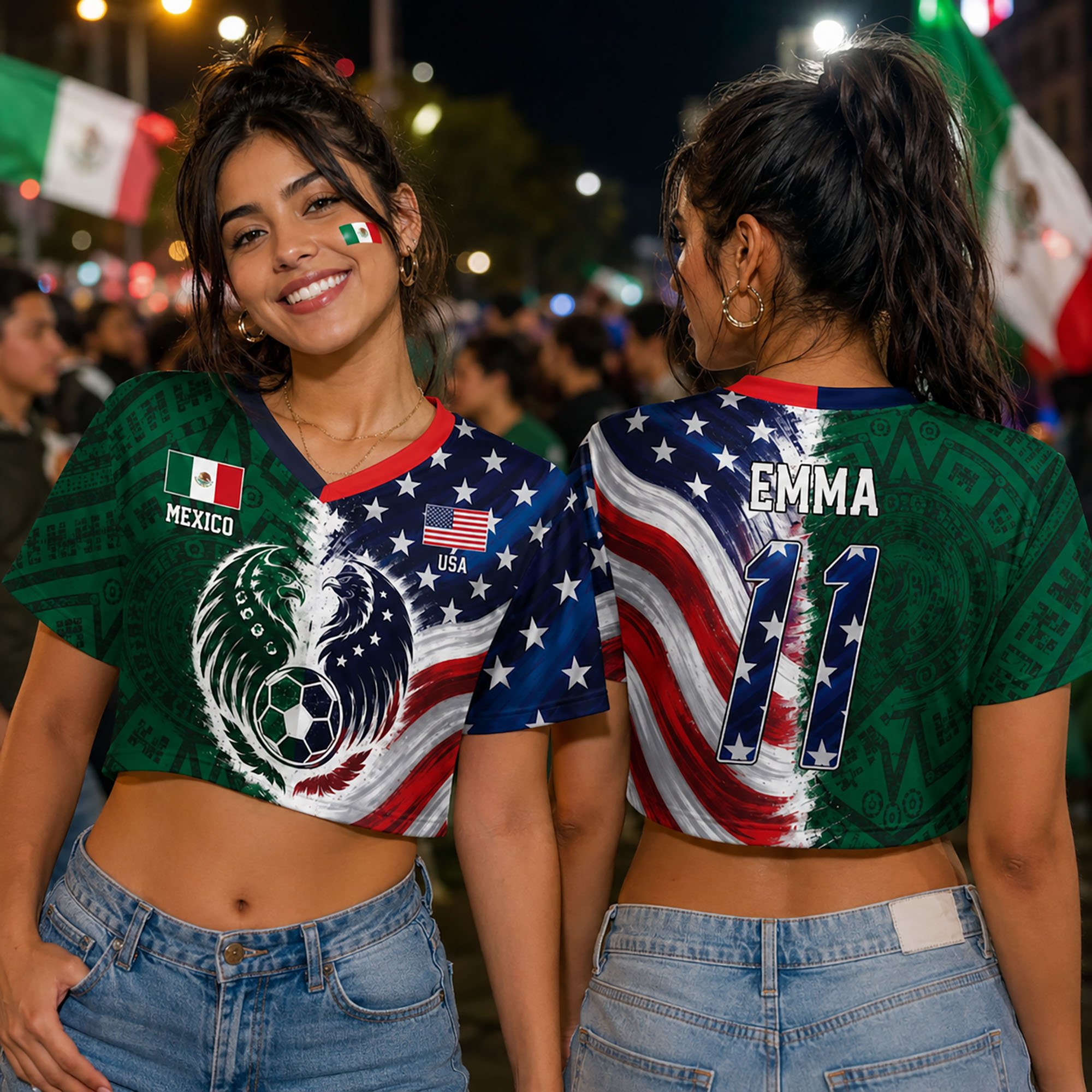 USA vs Mexico USA Women’s Soccer Crop Top Jersey – Custom Name & Number, Soccer Fan Gift - Image 4