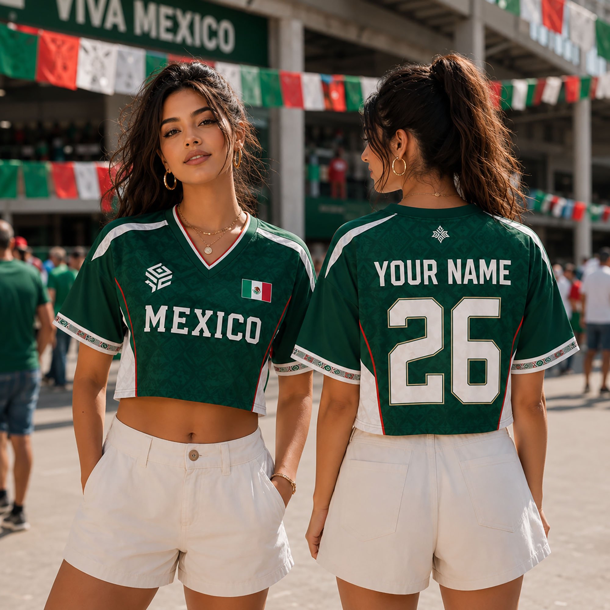 Alternative view of MEXICO Women’s Soccer Crop Top Jersey – Custom Name & Number, Sport Fan Shirt