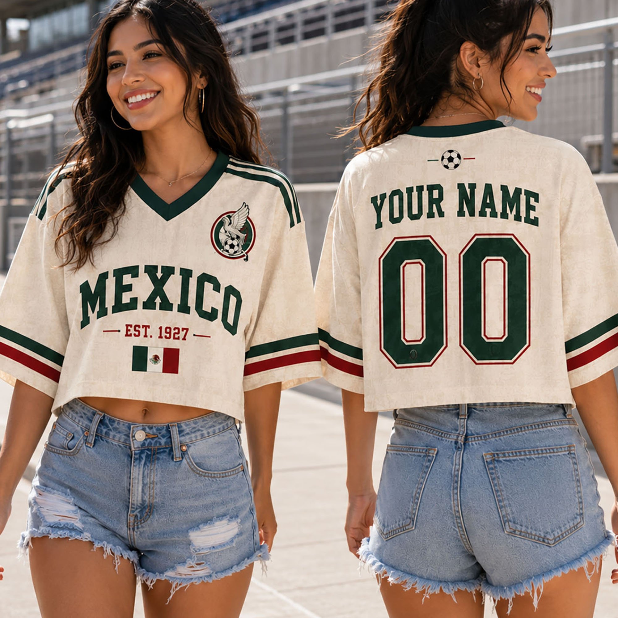 Mexico USA Women’s Soccer Crop Top Jersey – Custom Name & Number, Mexico Fan Shirt, Sport Gifts - Image 4