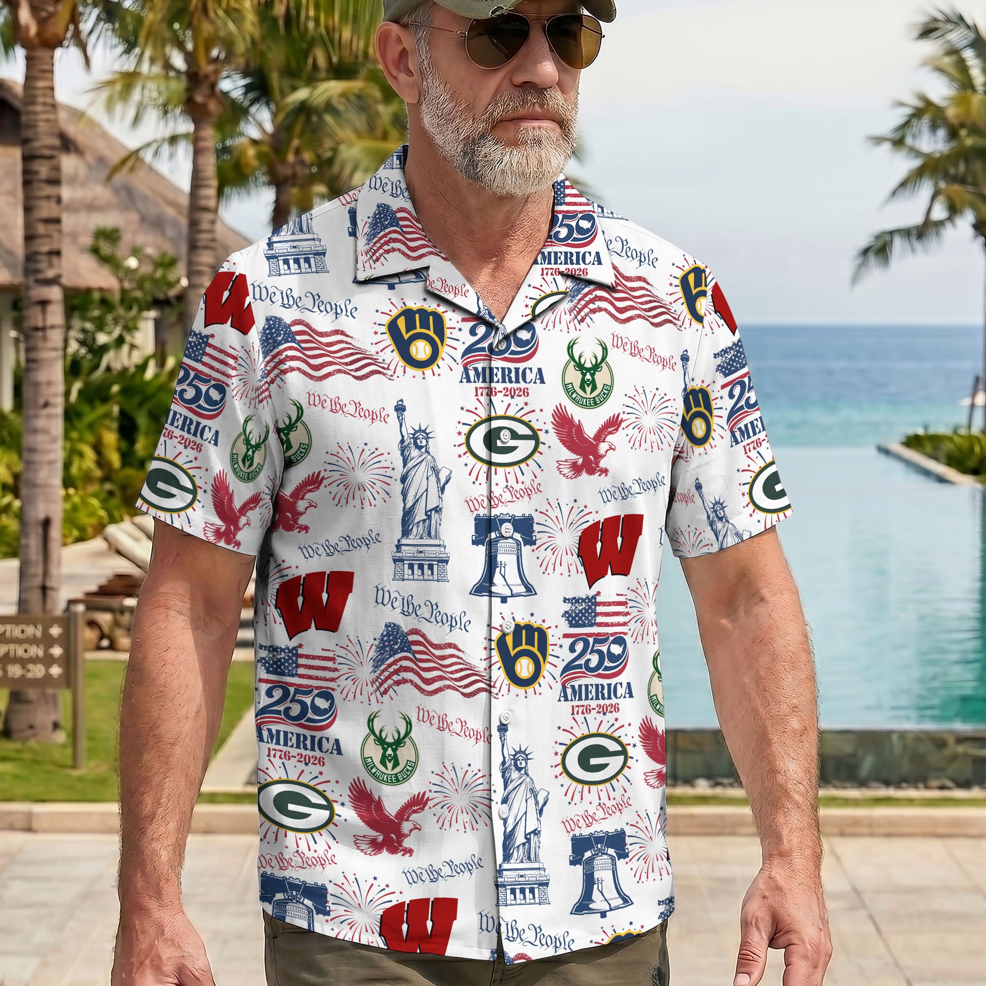 Alternative view of Wisconsin City Sport Hawaii Shirt, 250 America 1776-2026 Shirt, Sport Gift For Fan