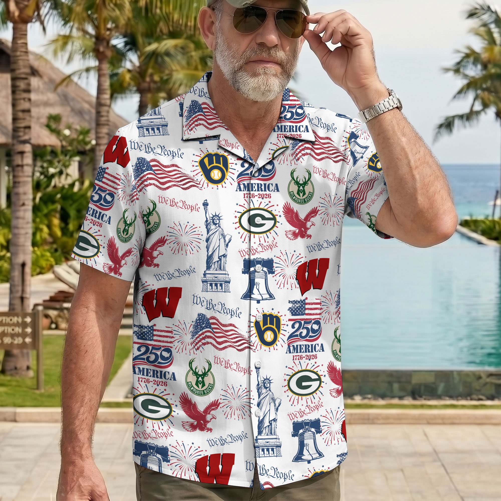 Wisconsin City Sport Hawaii Shirt, 250 America 1776-2026 Shirt, Sport Gift For Fan - Image 3
