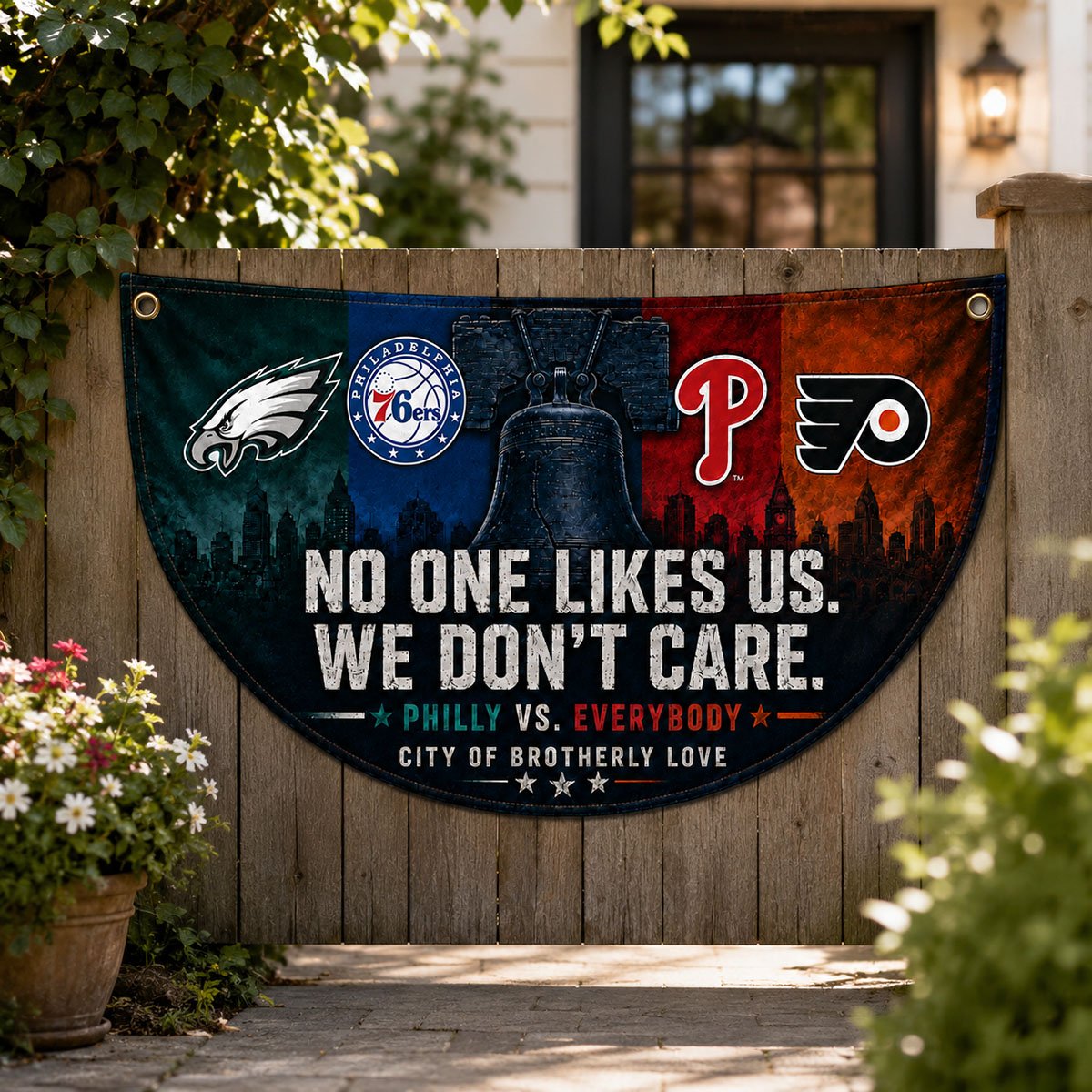 Philadelphia City Sports Fan Semicircle Bunting Flag – No One Likes Us We Don’t Care, Philly vs Everybody Banner, Indoor Outdoor Wall Decor - Image 3