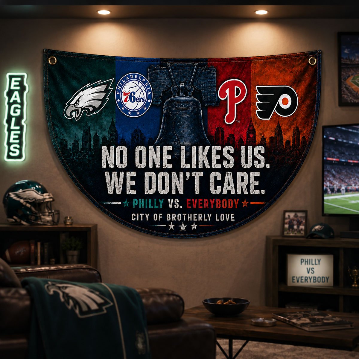 Philadelphia City Sports Fan Semicircle Bunting Flag – No One Likes Us We Don’t Care, Philly vs Everybody Banner, Indoor Outdoor Wall Decor - Image 4