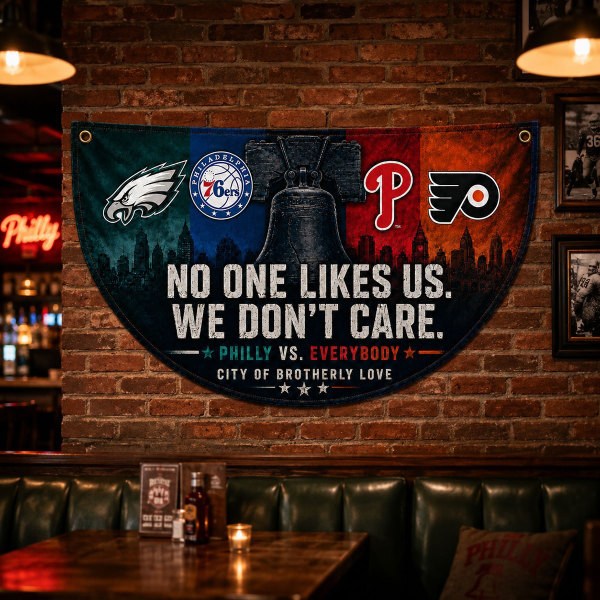 Philadelphia City Sports Fan Semicircle Bunting Flag – No One Likes Us We Don’t Care, Philly vs Everybody Banner, Indoor Outdoor Wall Decor - Image 5